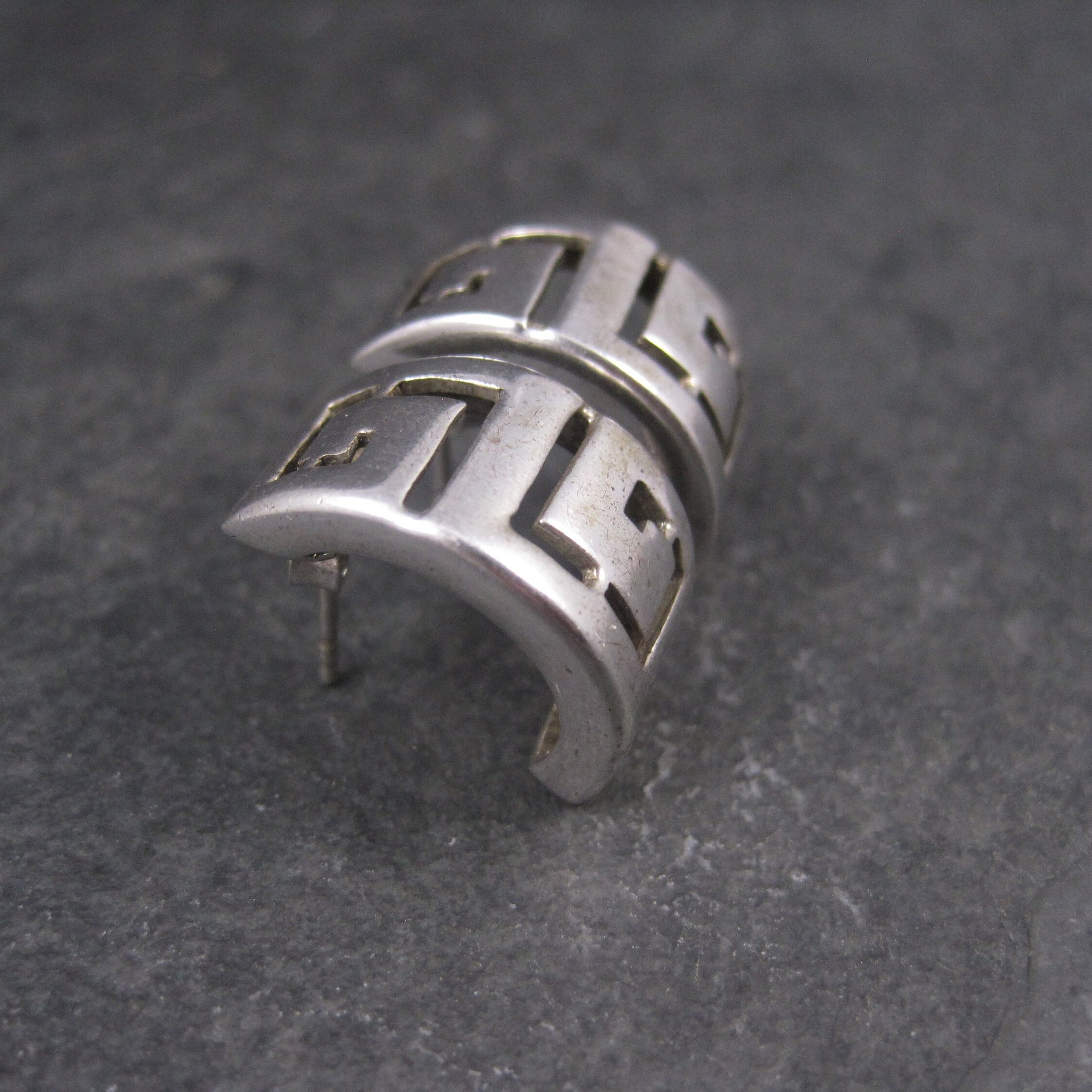 Vintage Sterling Greek Key Half Hoop Earrings