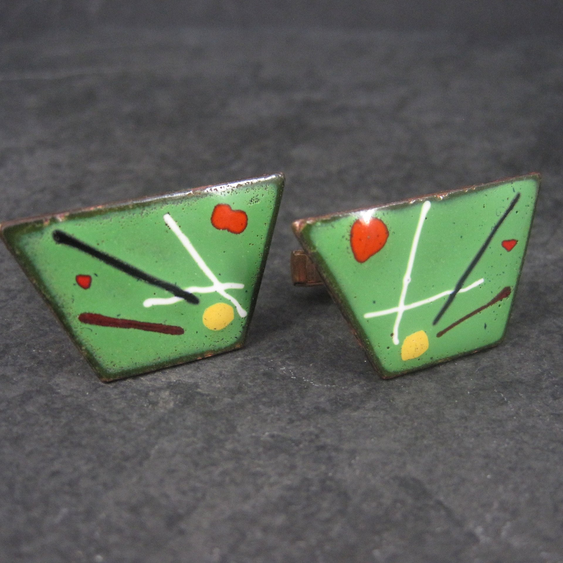 Vintage Copper Enamel Abstract Cufflinks