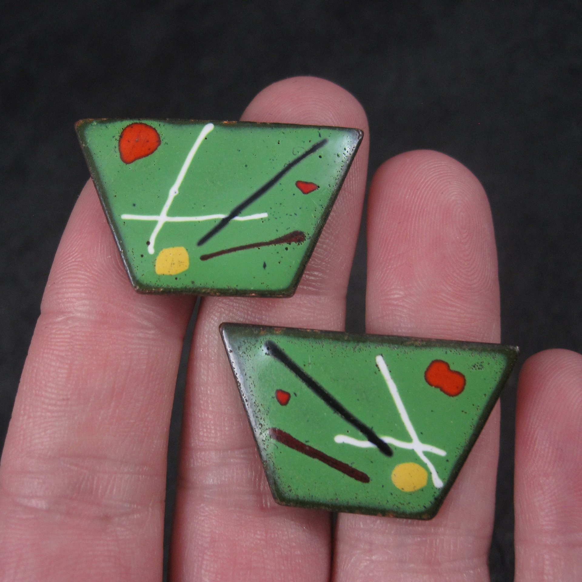 Vintage Copper Enamel Abstract Cufflinks