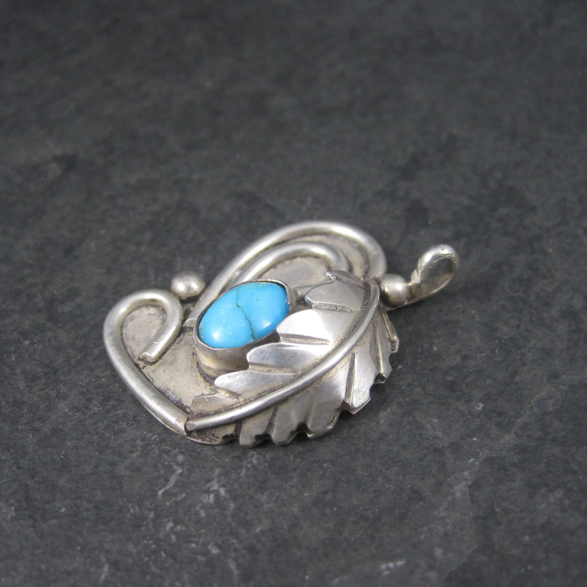 Vintage Navajo Sterling Turquoise Feather Pendant Steven Apache