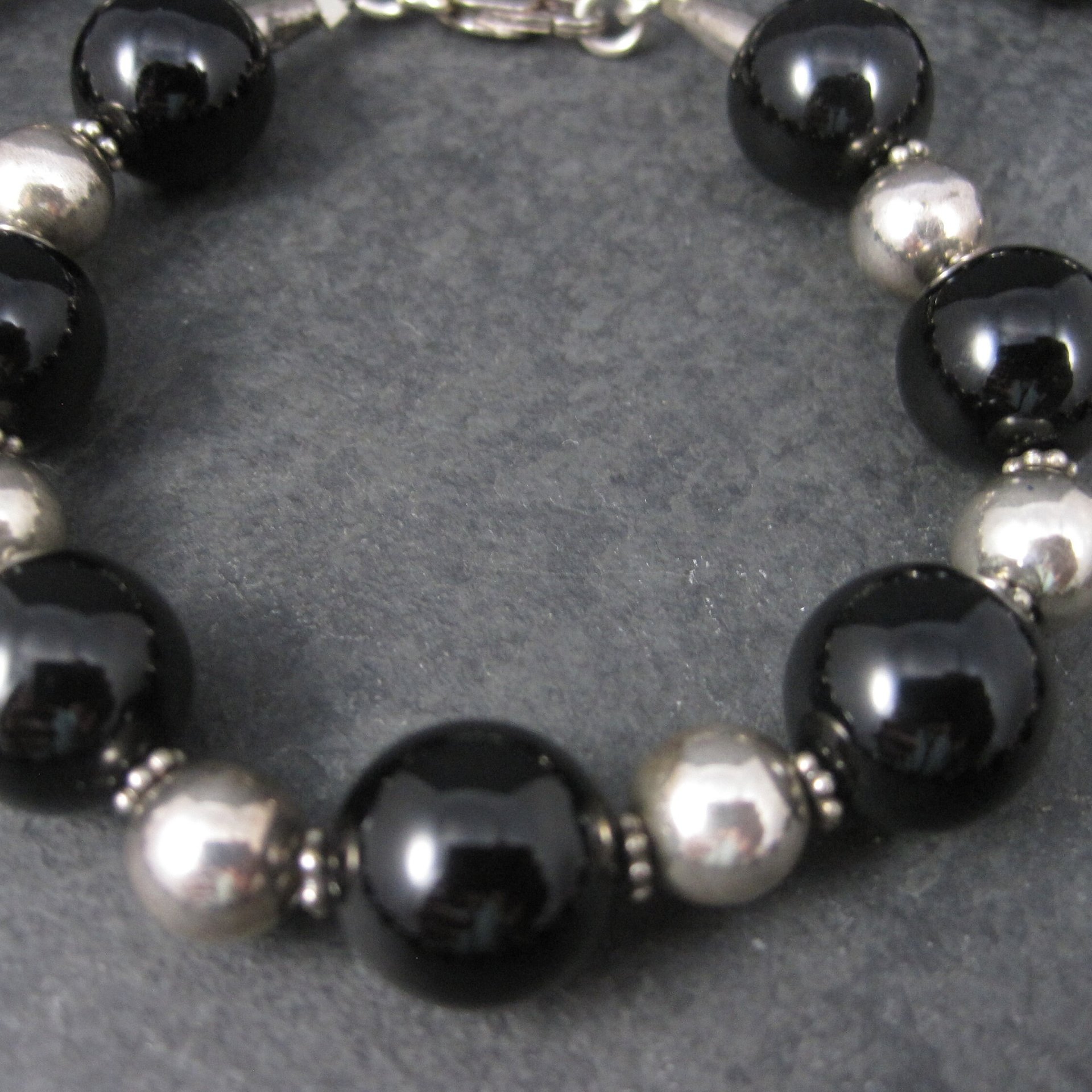 Vintage Black Sterling Bead Necklace and Bracelet Set