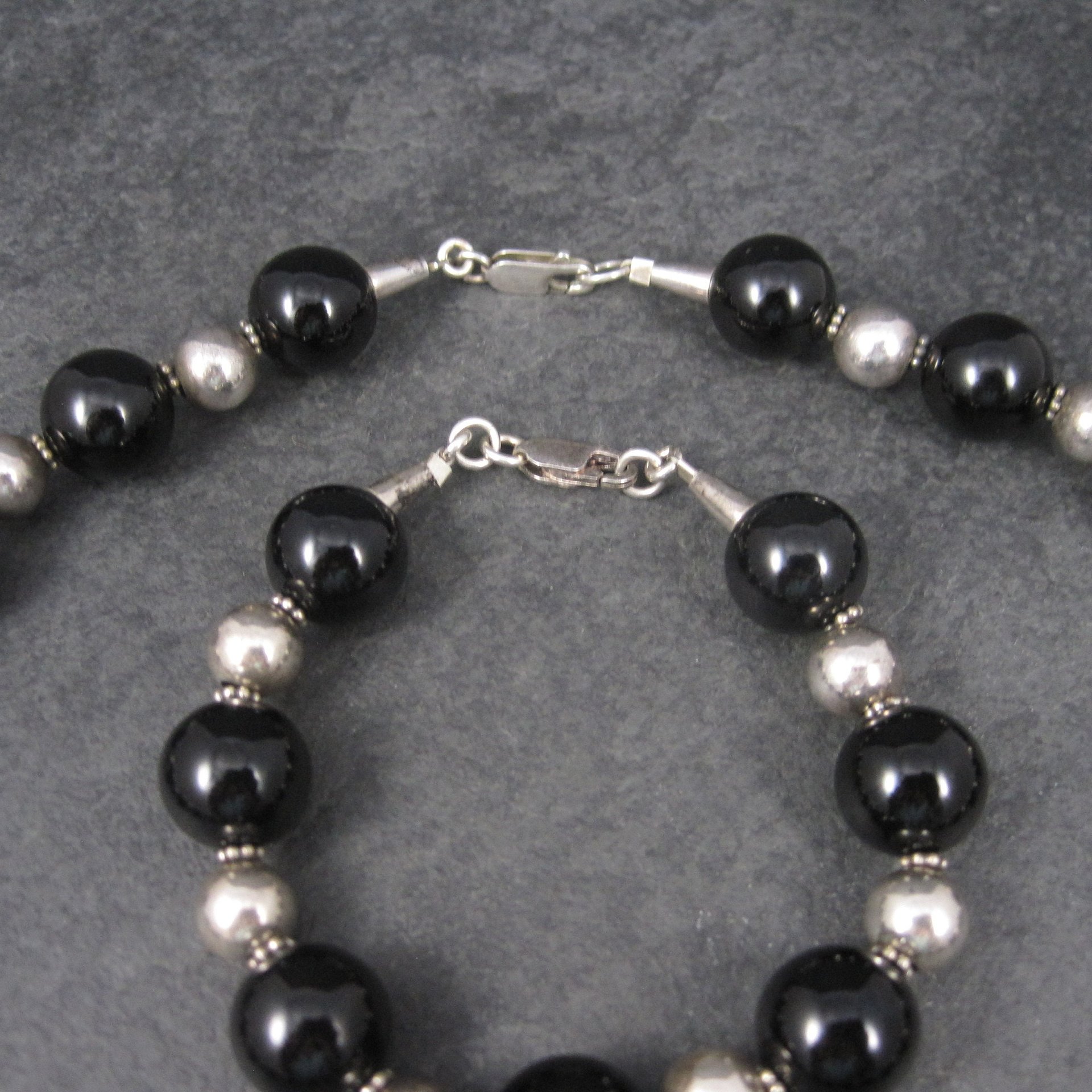 Vintage Black Sterling Bead Necklace and Bracelet Set
