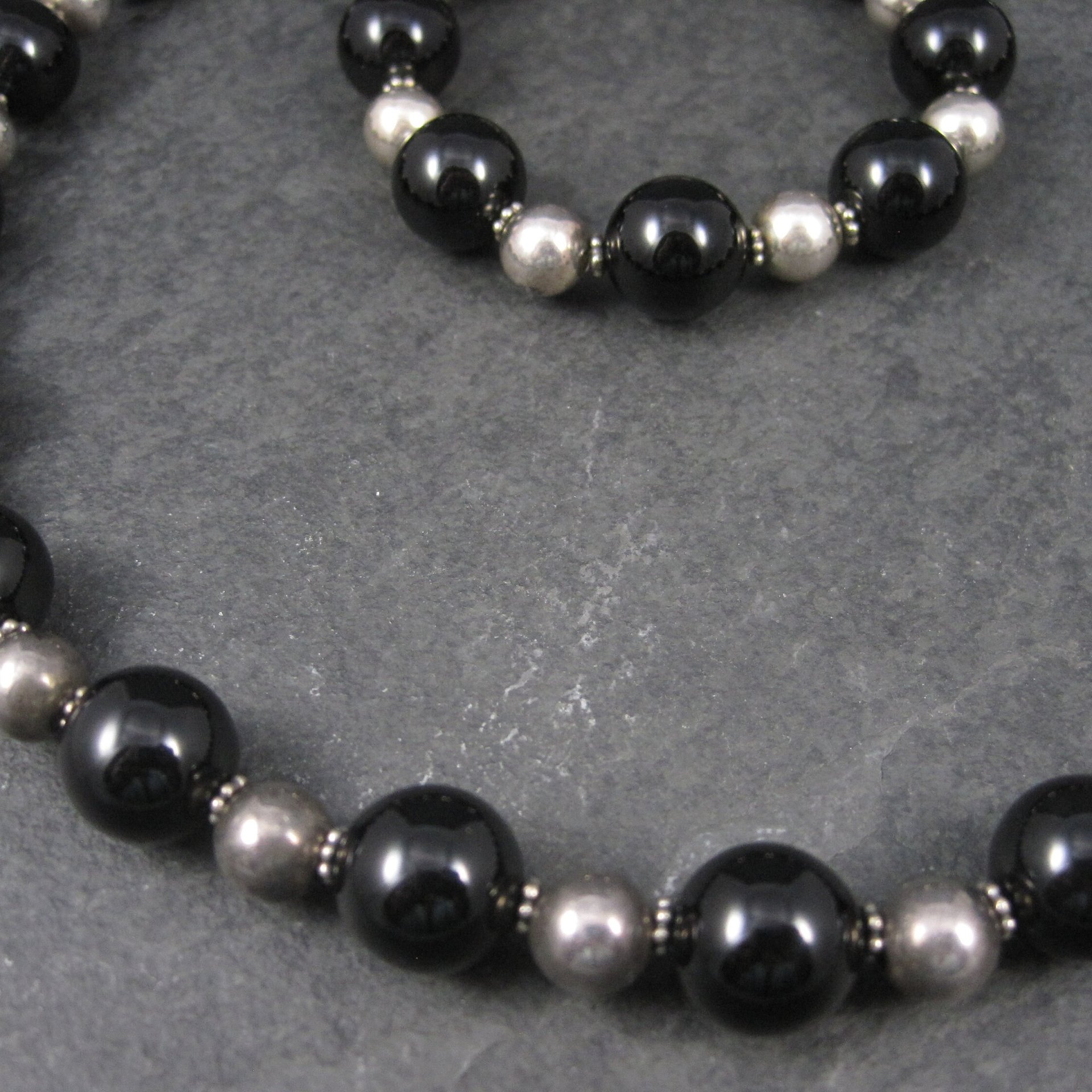 Vintage Black Sterling Bead Necklace and Bracelet Set