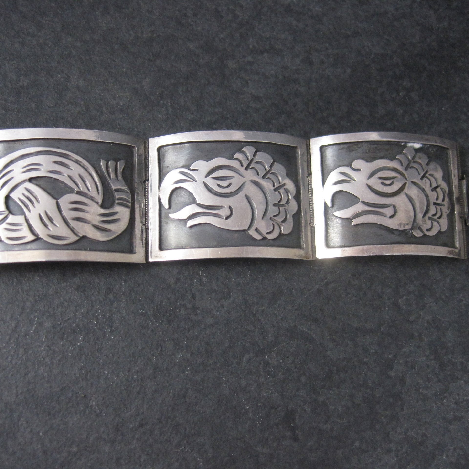 Vintage Mexican Sterling Snake Eagle Bracelet 7 Inches