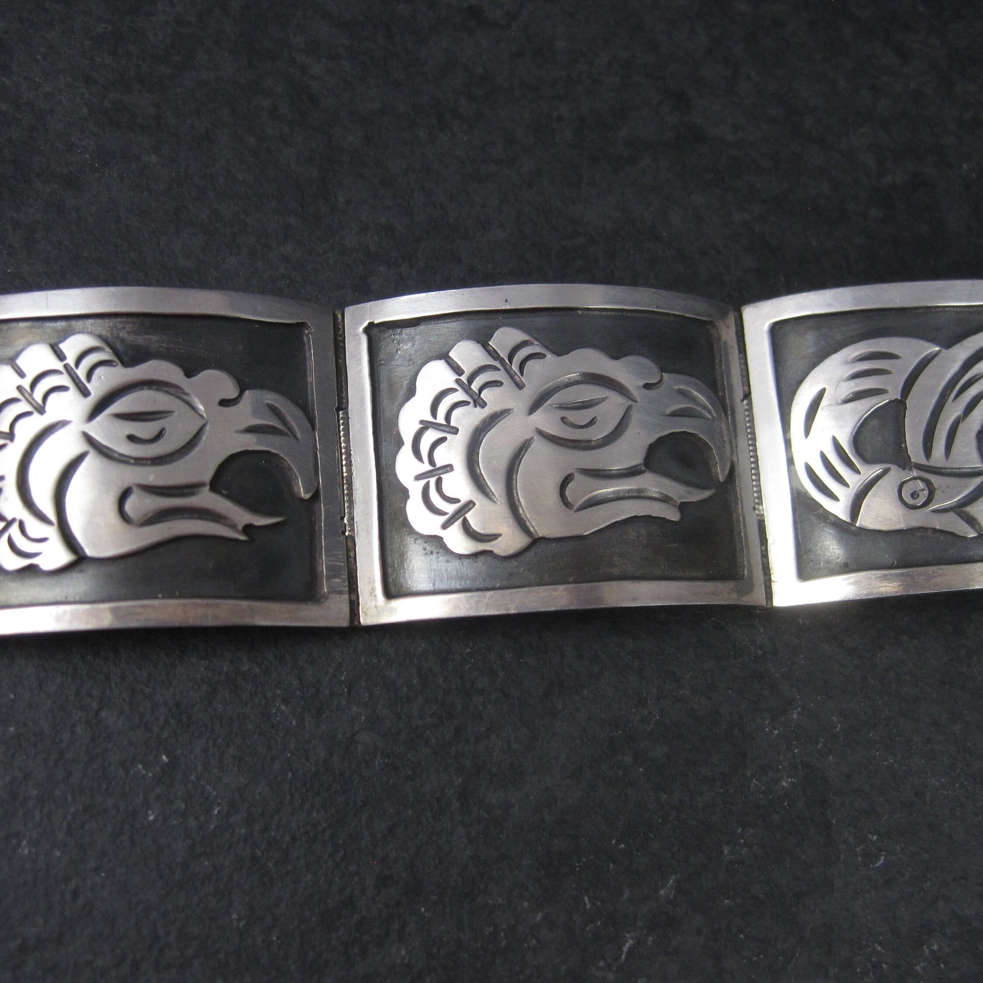 Vintage Mexican Sterling Snake Eagle Bracelet 7 Inches