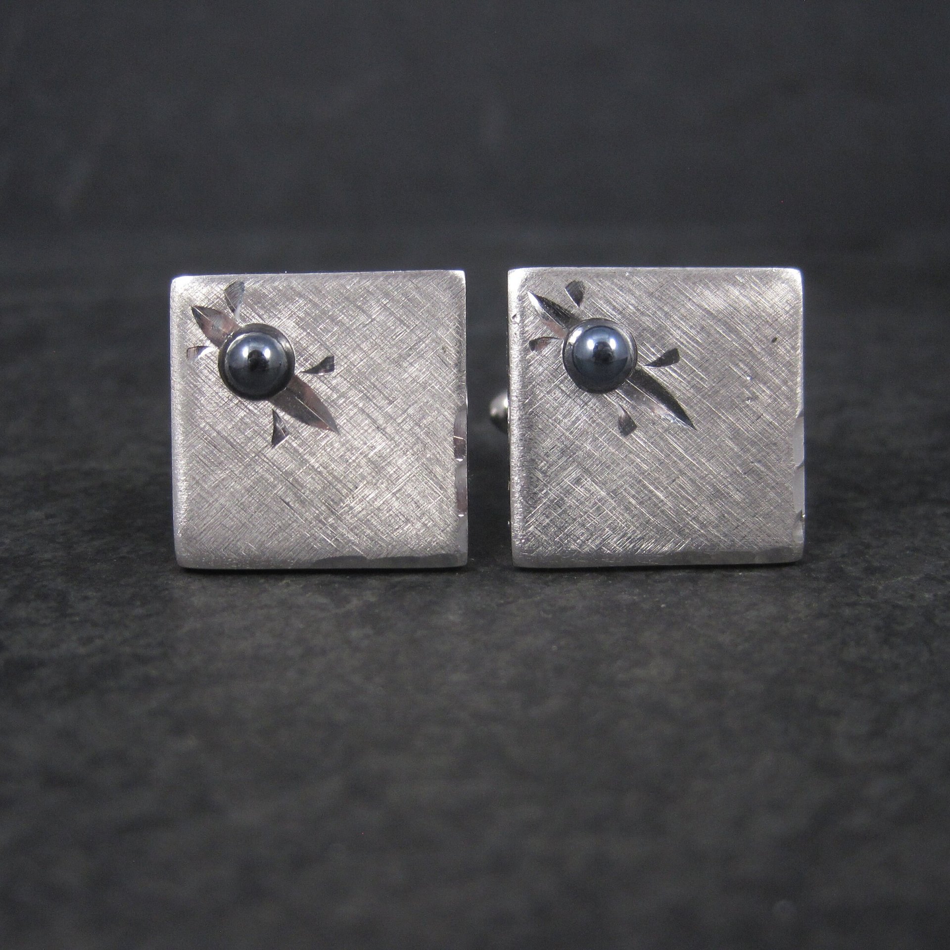 Estate Shields Silver Hematite Cufflinks