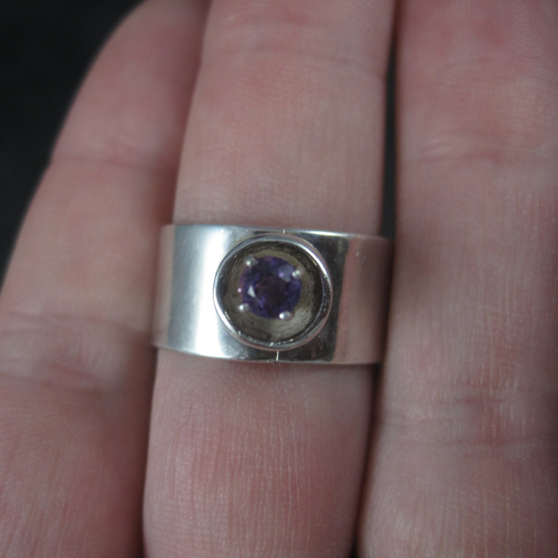 Vintage Sterling High Set Amethyst Ring Size 6.5