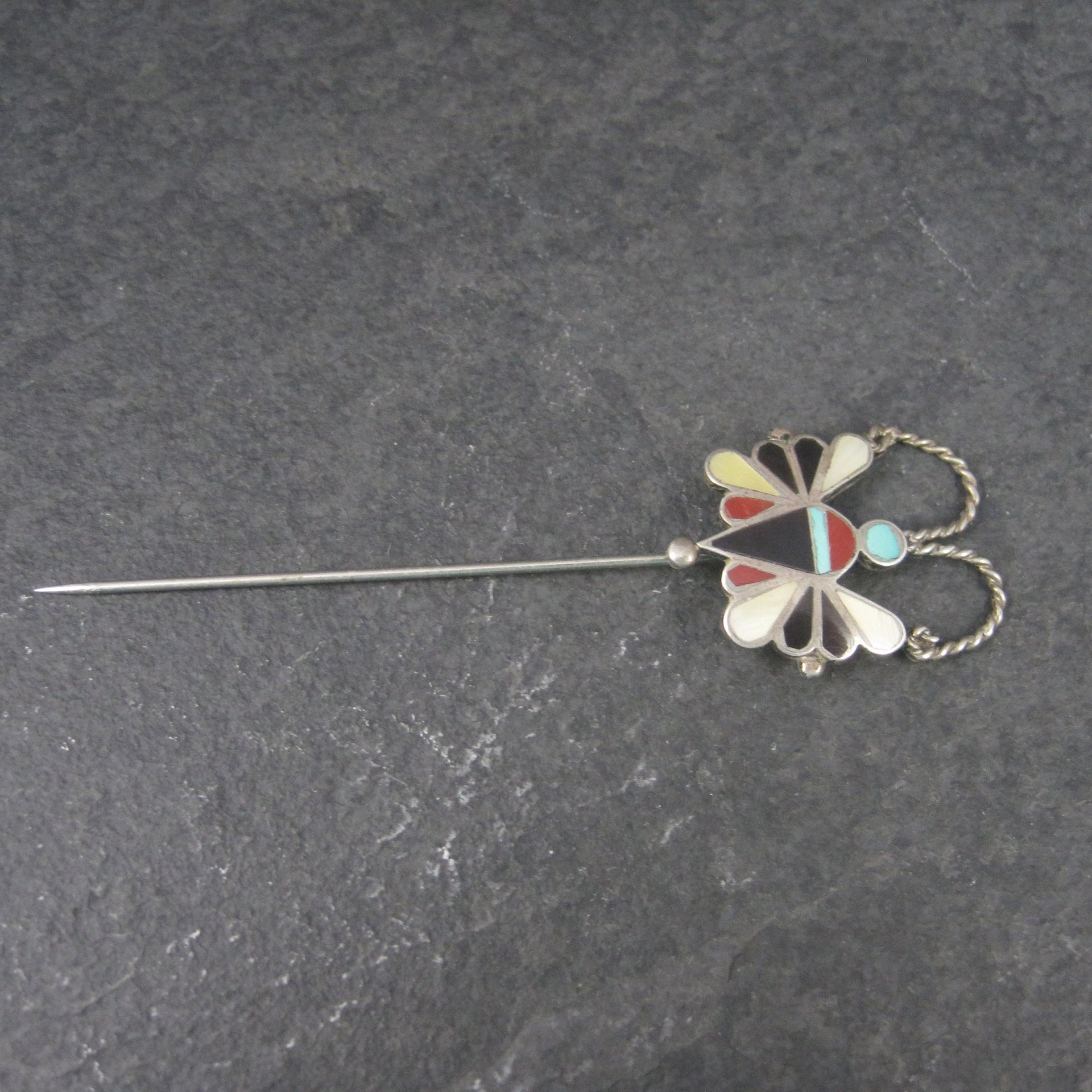 Estate Southwestern Sterling Inlay Butterfly Stick Pin
