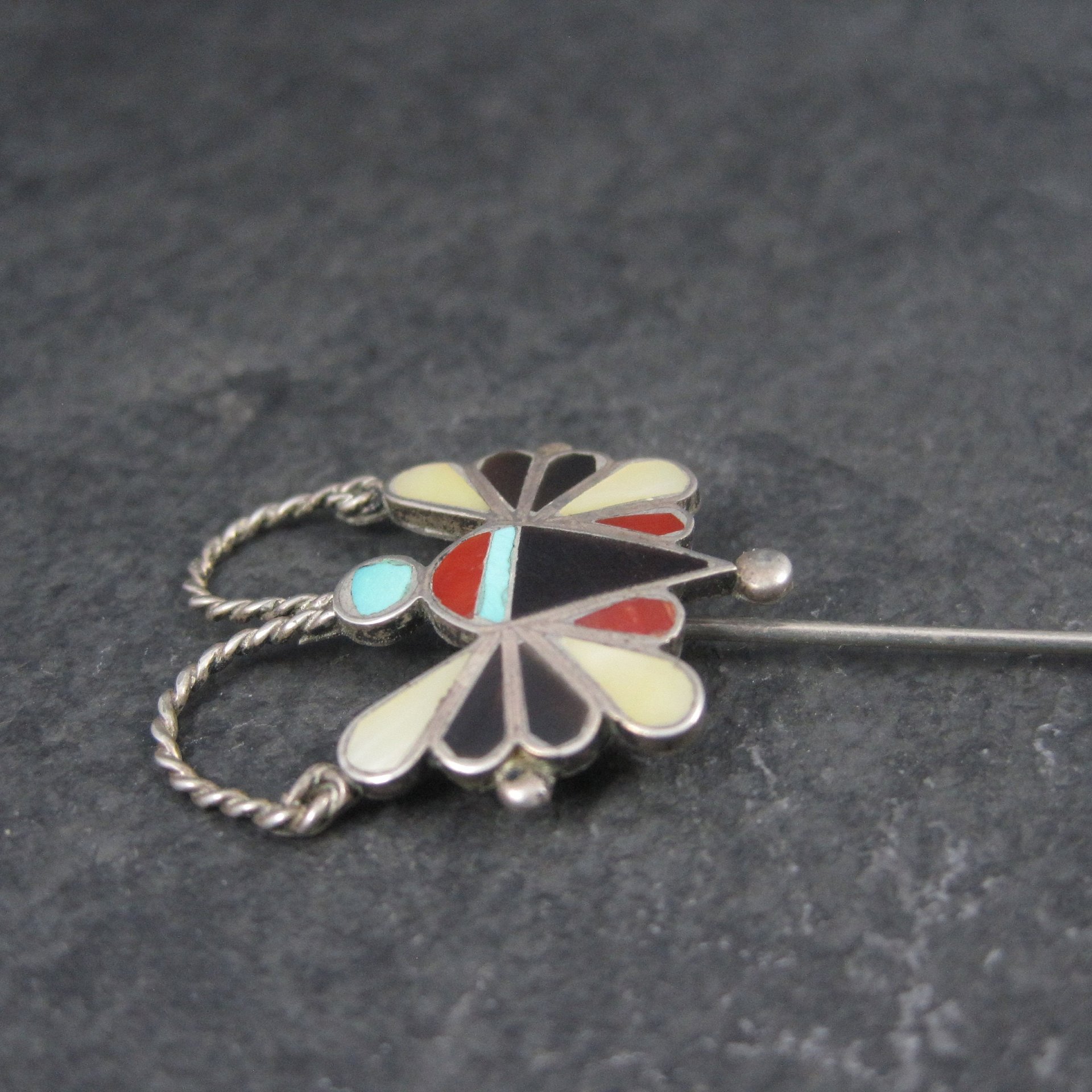 Estate Southwestern Sterling Inlay Butterfly Stick Pin