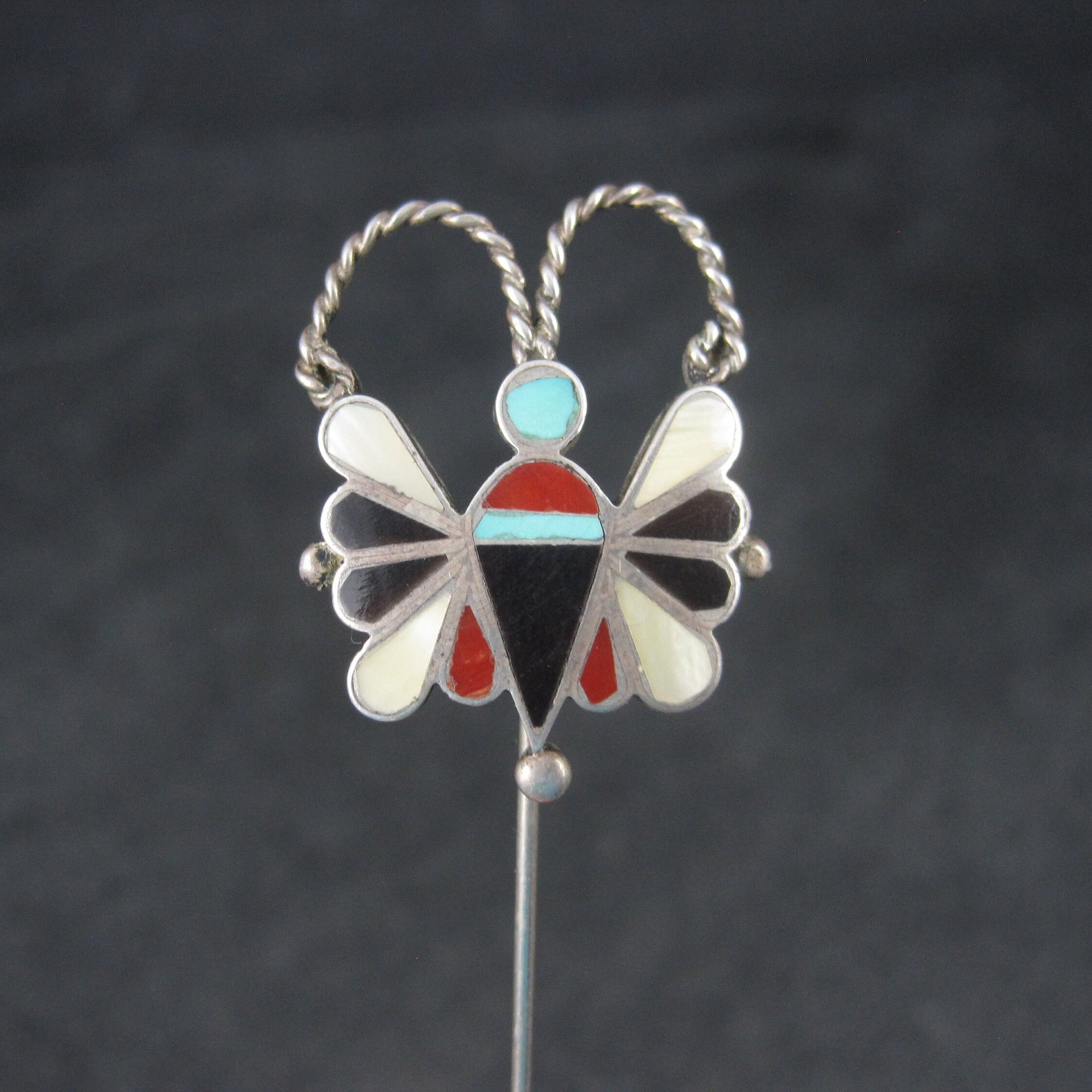 Estate Southwestern Sterling Inlay Butterfly Stick Pin
