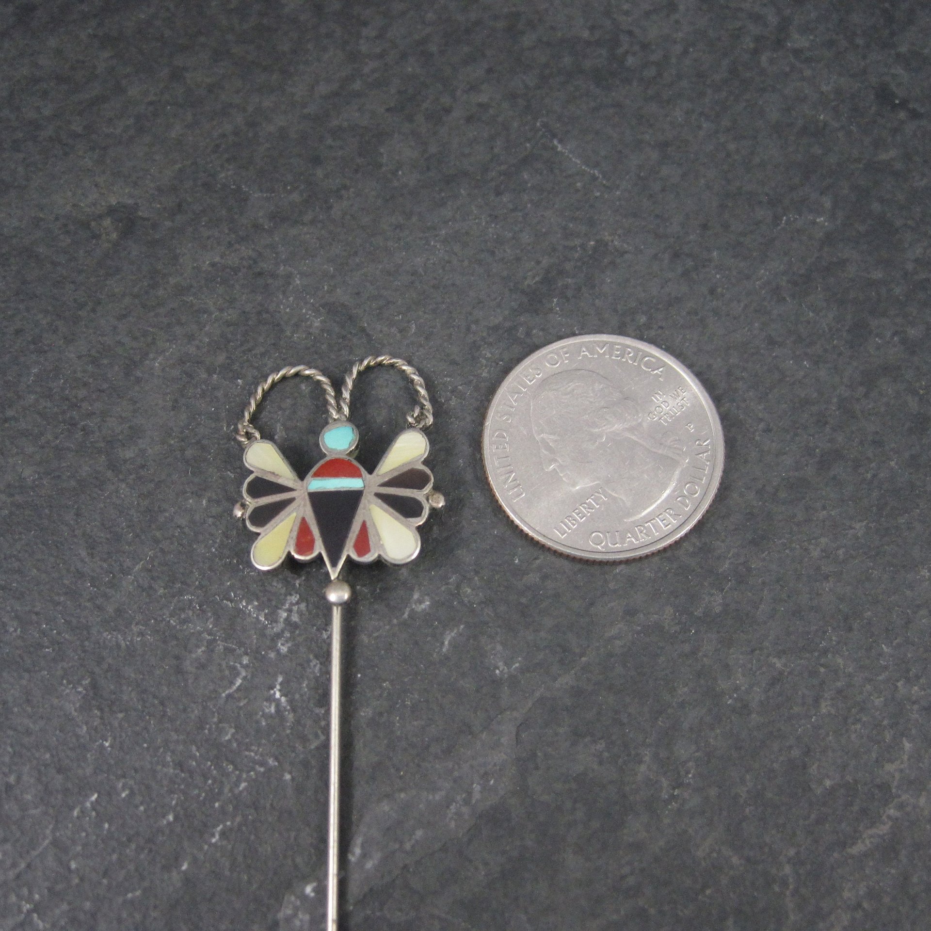 Estate Southwestern Sterling Inlay Butterfly Stick Pin