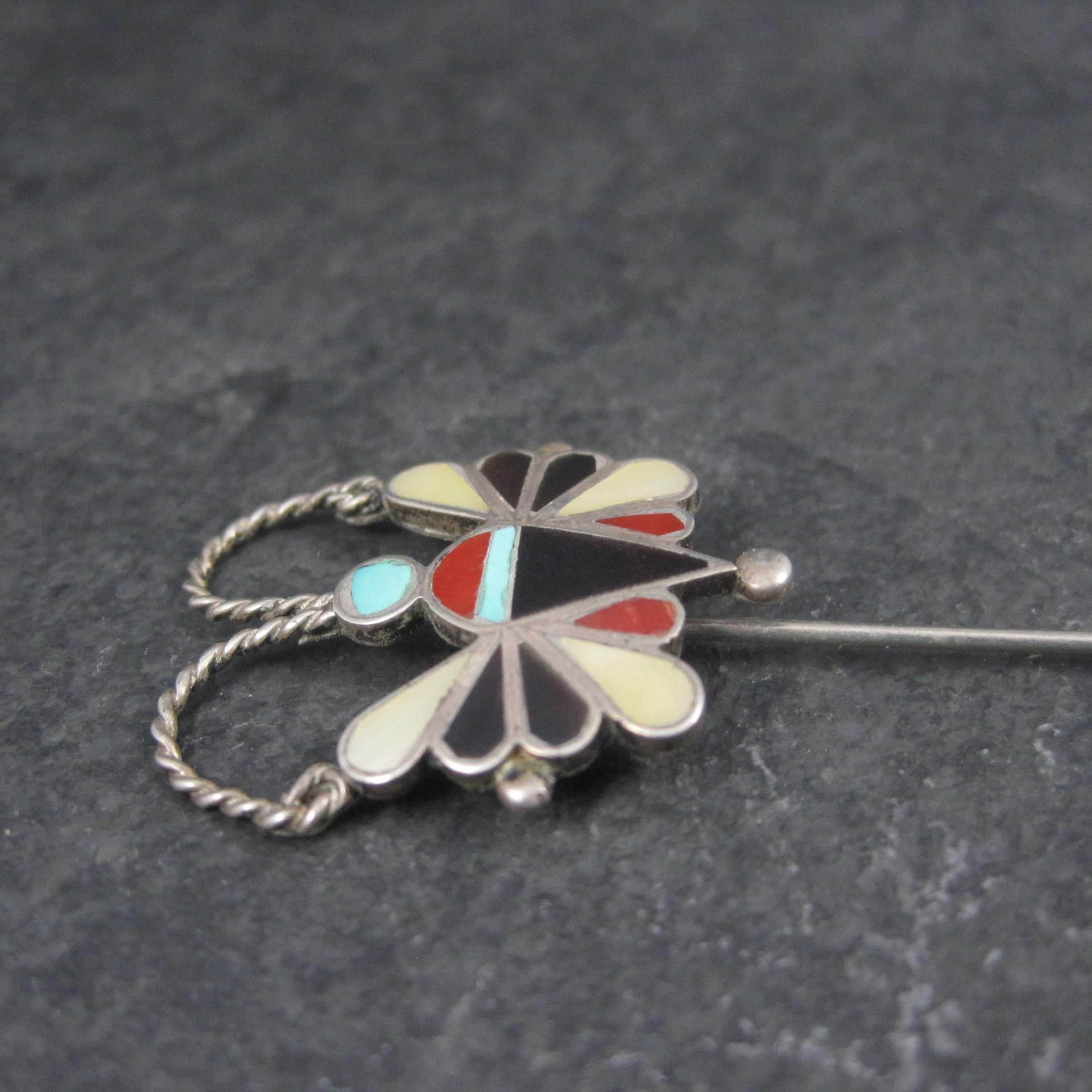 Estate Southwestern Sterling Inlay Butterfly Stick Pin