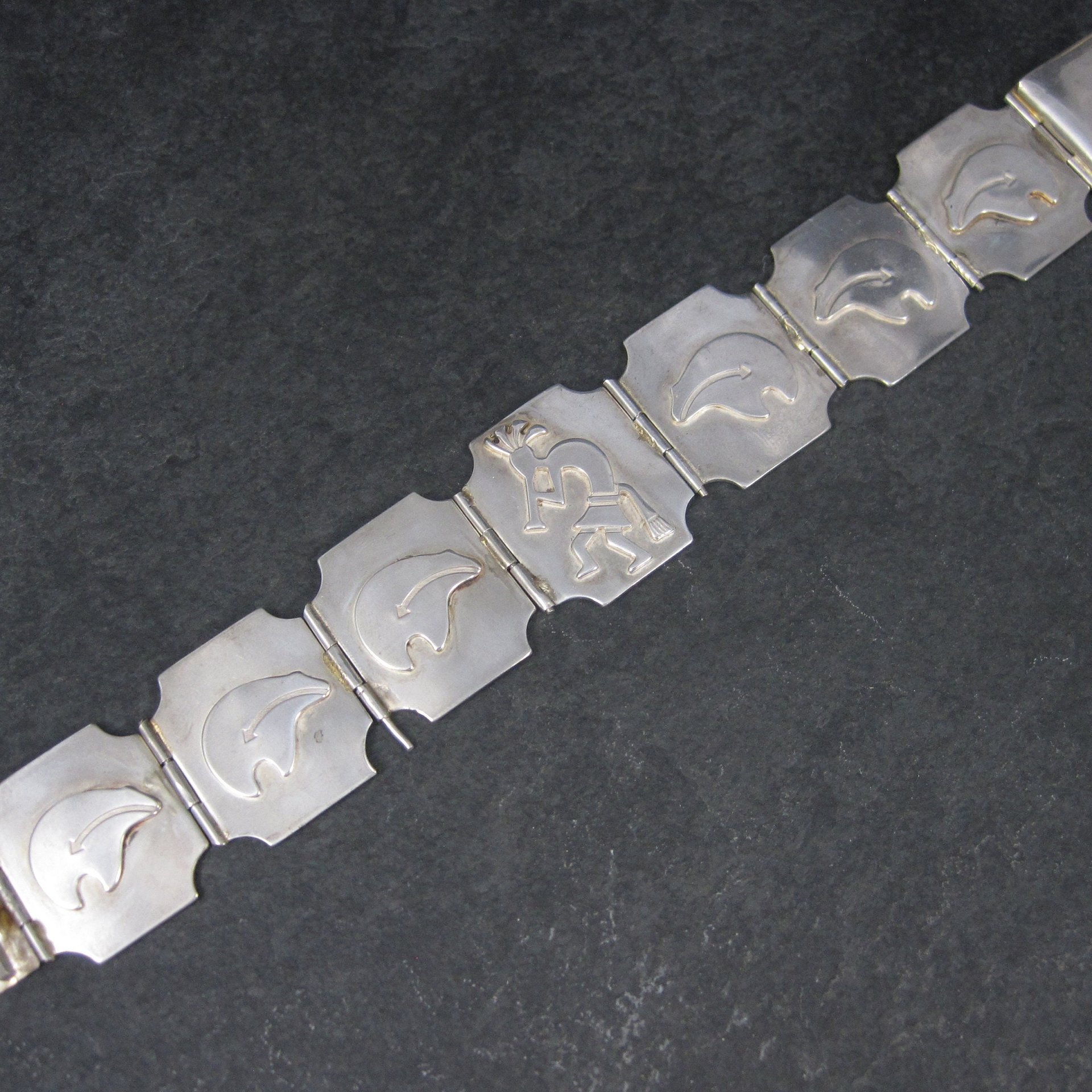 Estate Southwestern Sterling Kokopelli Bear Bracelet 7.5 Inches