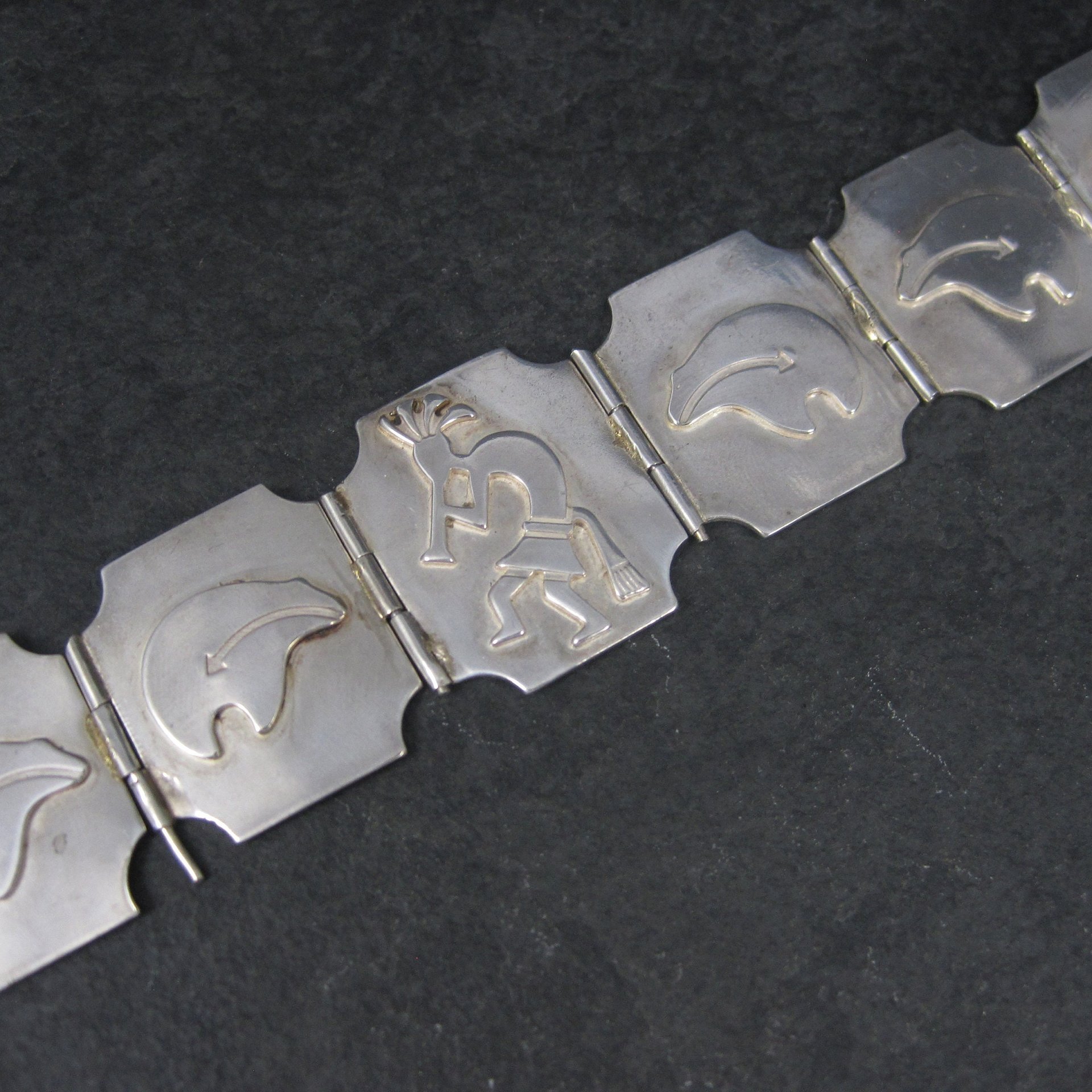 Estate Southwestern Sterling Kokopelli Bear Bracelet 7.5 Inches