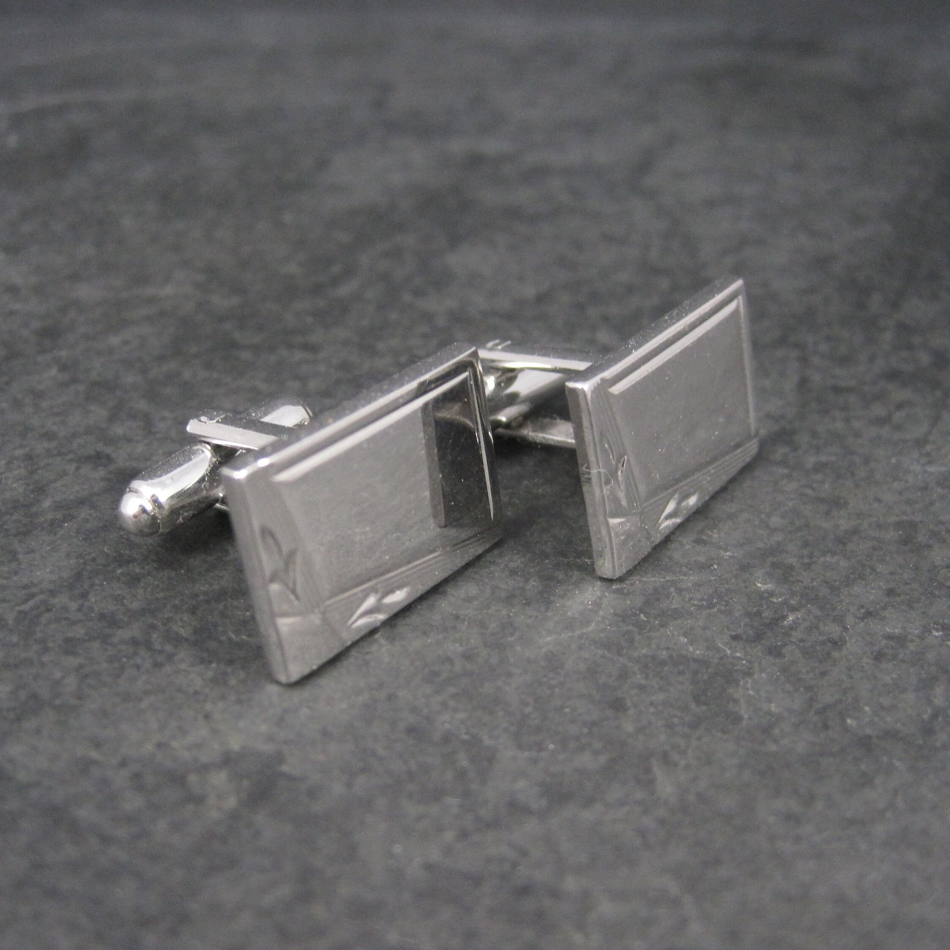 Estate Silvertone Engravable Cufflinks