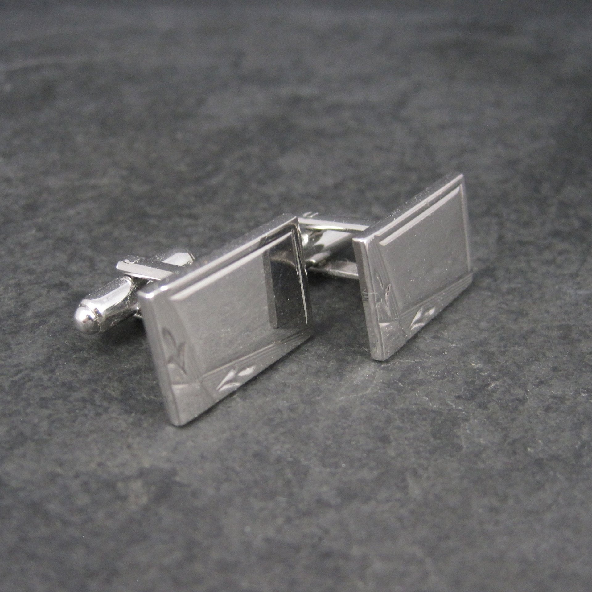 Estate Silvertone Engravable Cufflinks