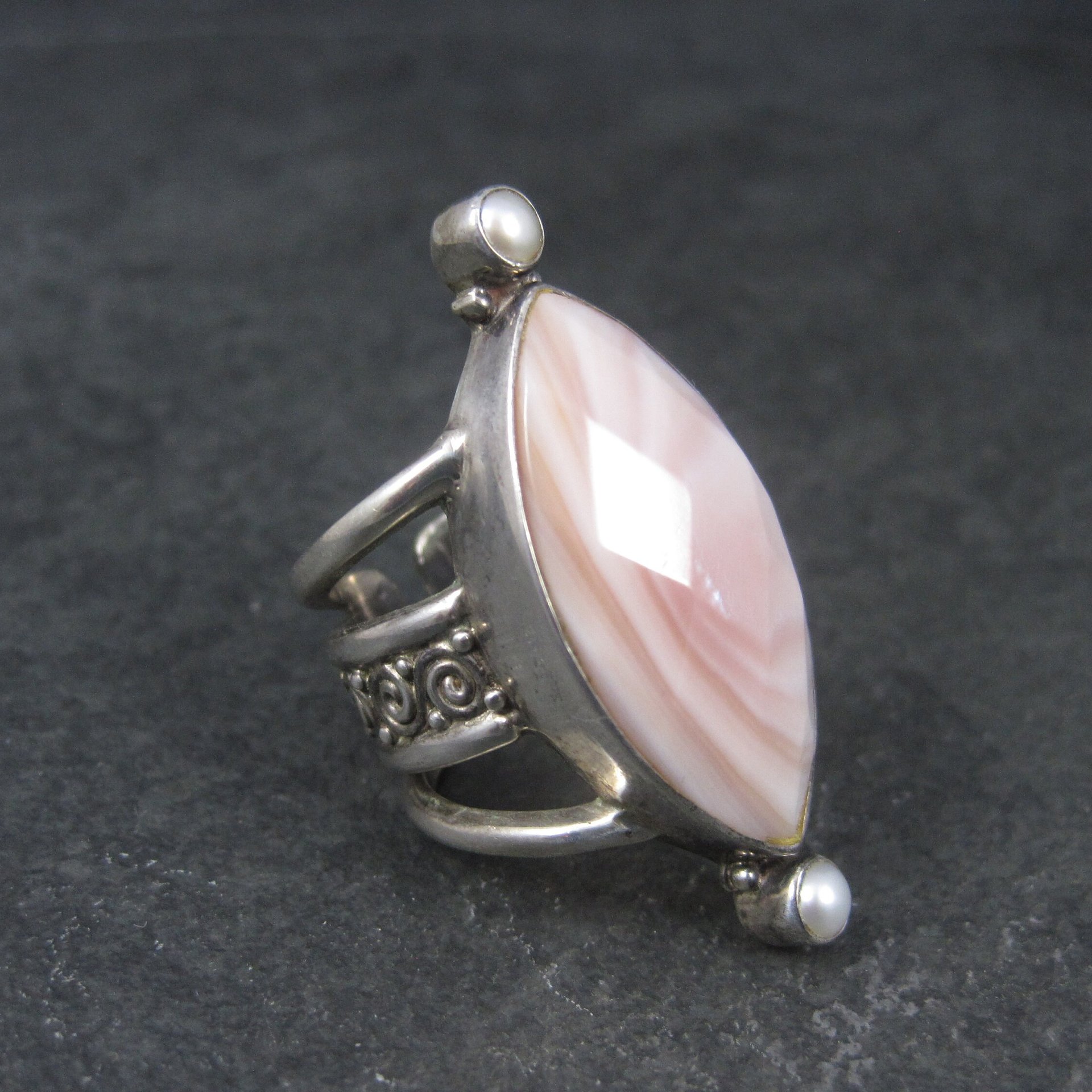 Estate Sajen Sterling Pink Mother of Pearl Ring Size 7