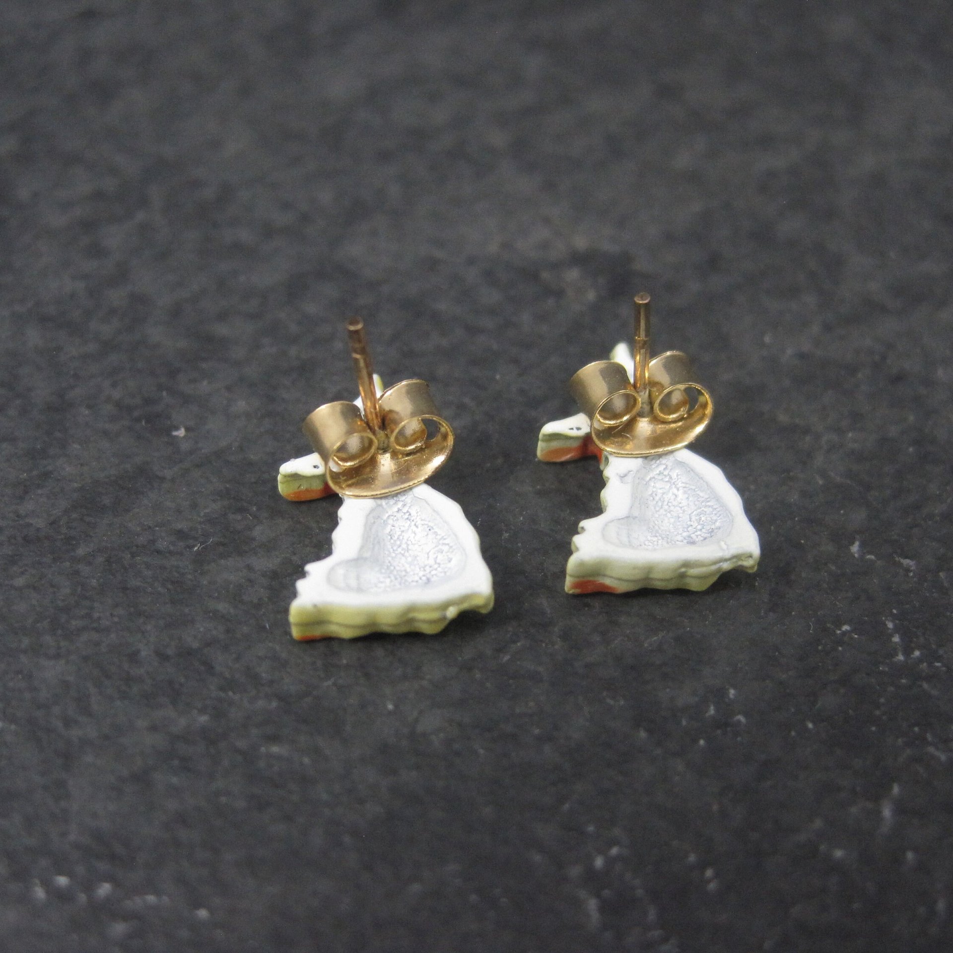 Cartoon Duck Earrings Vintage Estate Gold Filled Enamel