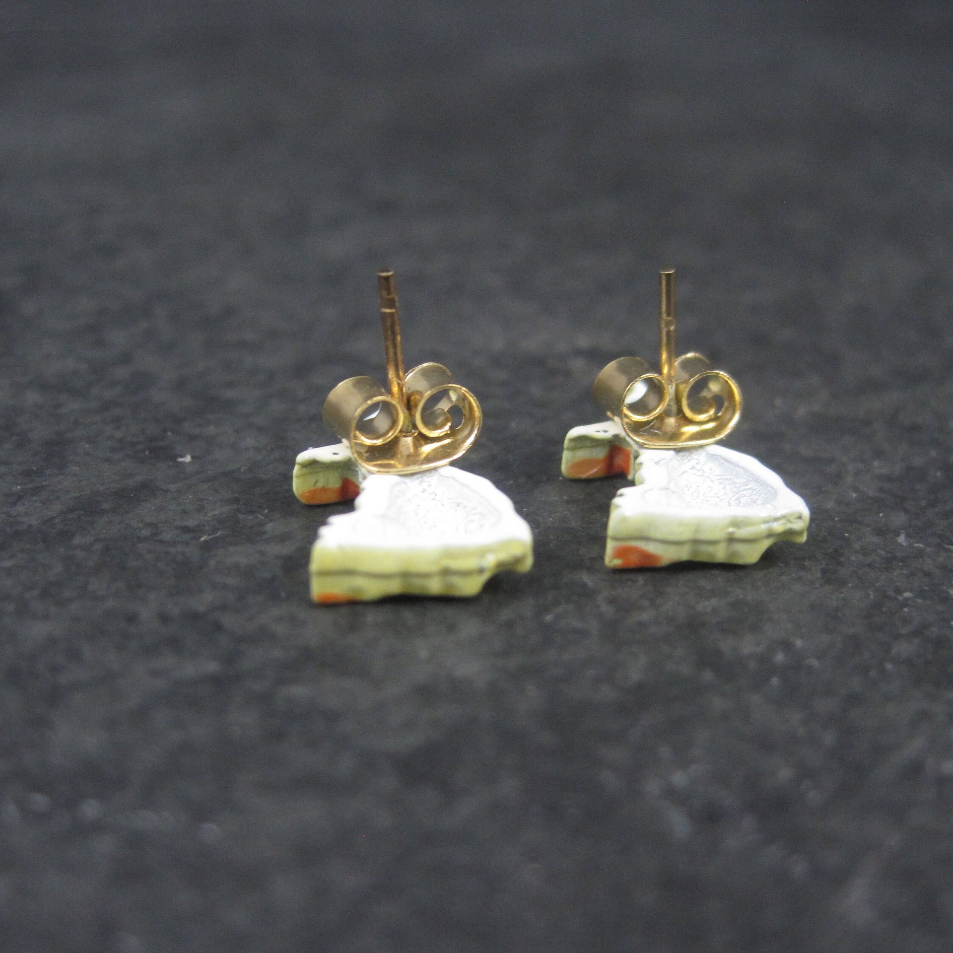 Cartoon Duck Earrings Vintage Estate Gold Filled Enamel