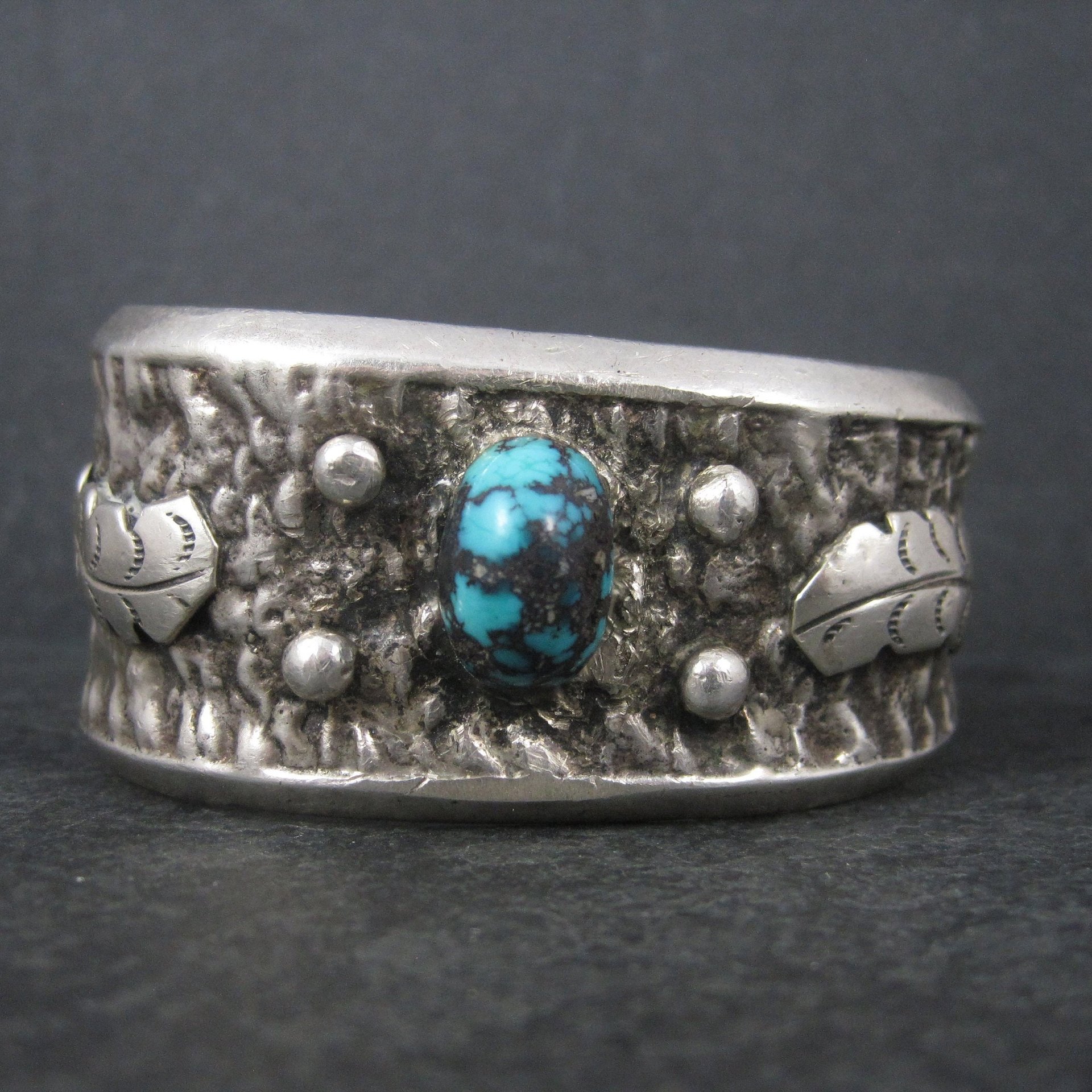 Turquoise Cuff Bracelet 6.25 Inches Heavy Vintage Native American Sandcast Aztec