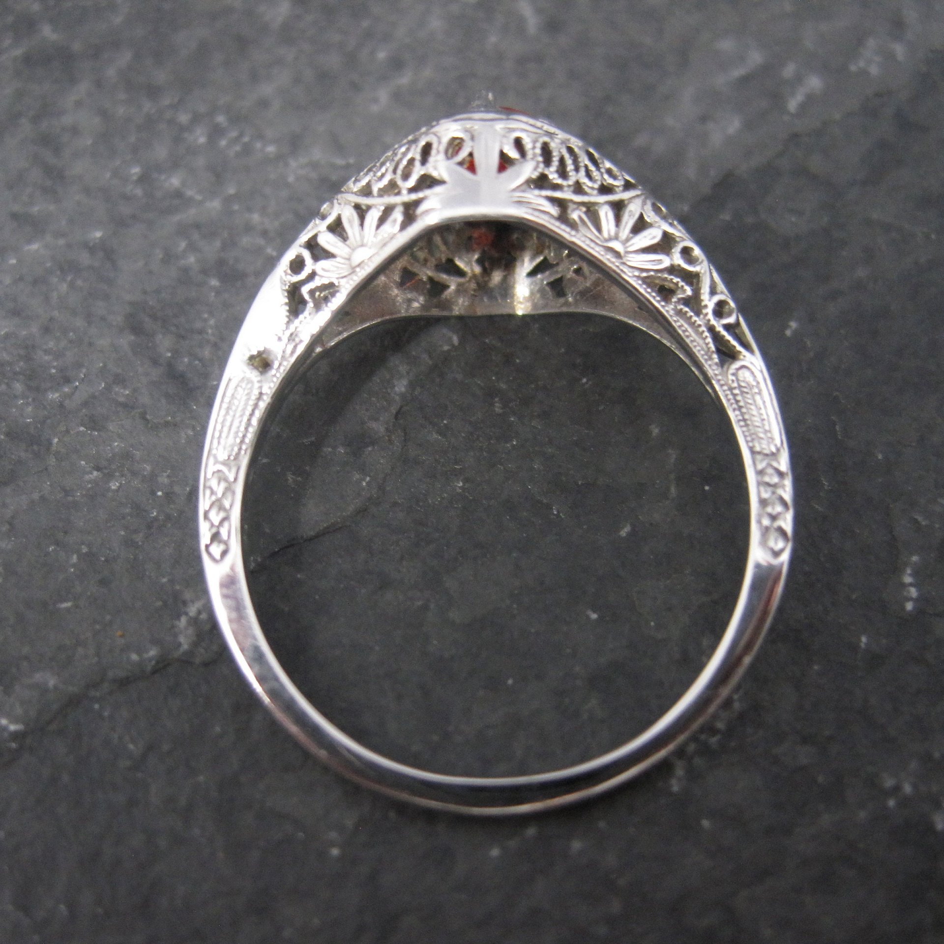 Vintage Art Deco 18K Filigree Fire Opal Ring Size 7