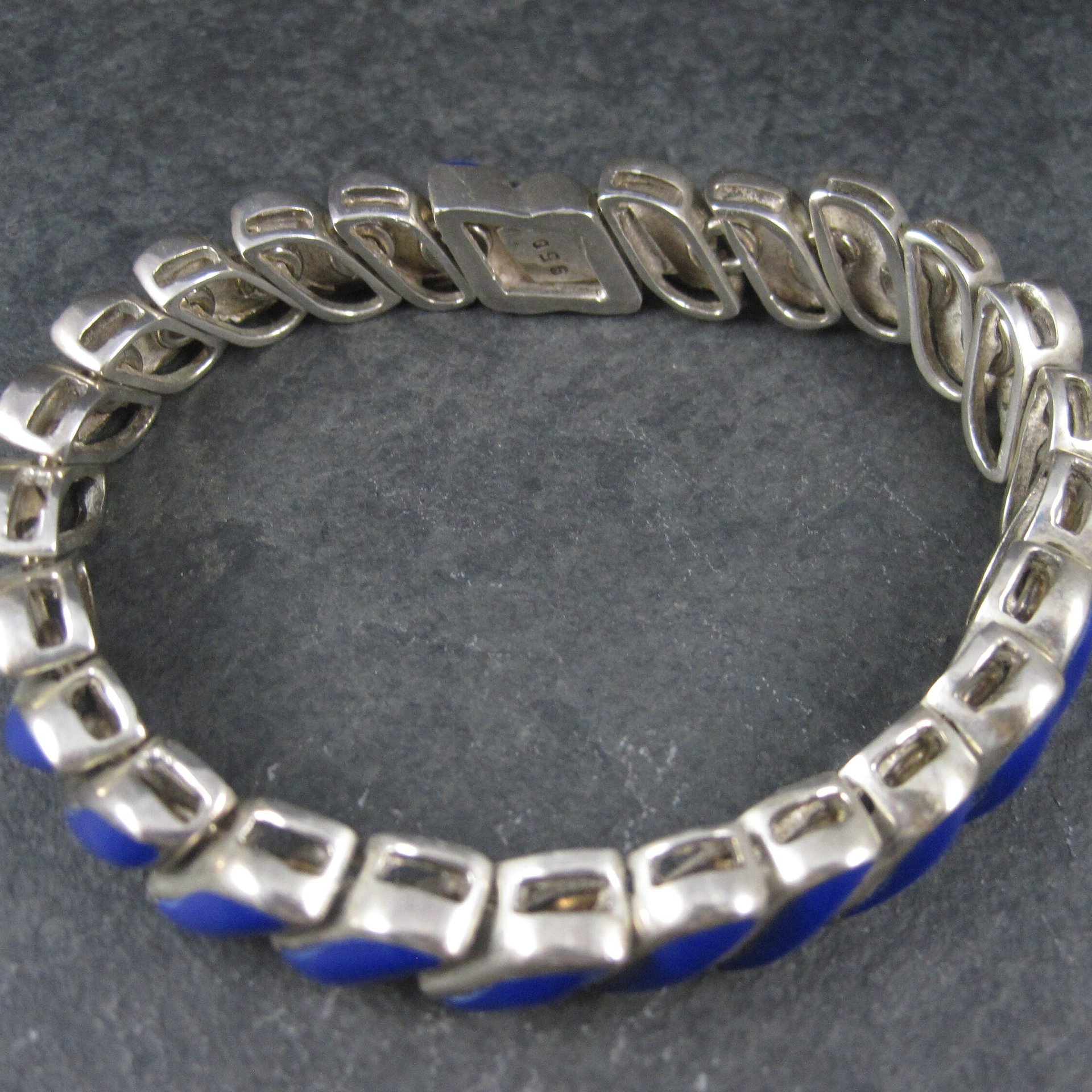 Heavy Vintage 950 Sterling Blue Glass Bracelet 8.25 Inches