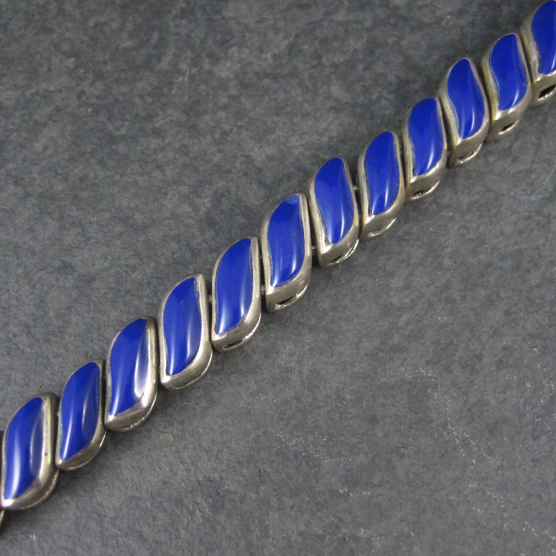 Heavy Vintage 950 Sterling Blue Glass Bracelet 8.25 Inches