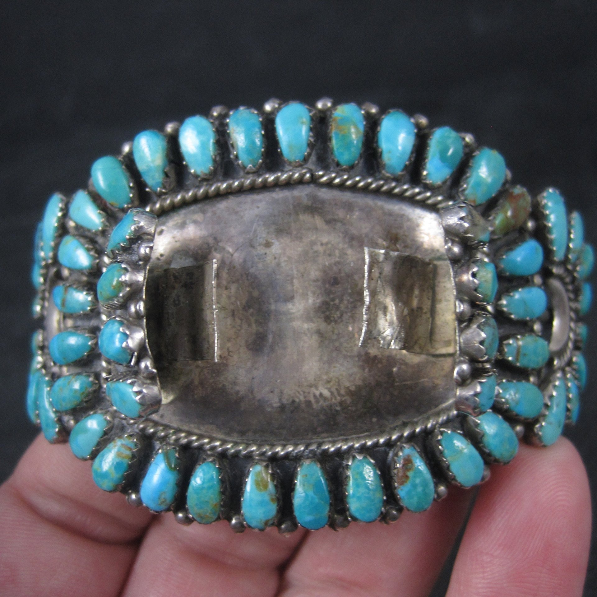 Vintage Zuni Petit Point Turquoise Watch Band Cuff Bracelet 6.5 Inches Judy Wallace