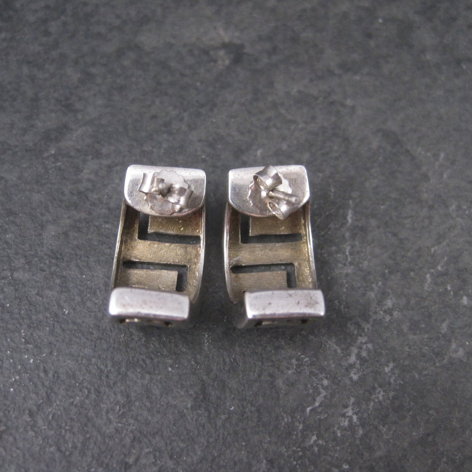 Vintage Sterling Greek Key Half Hoop Earrings