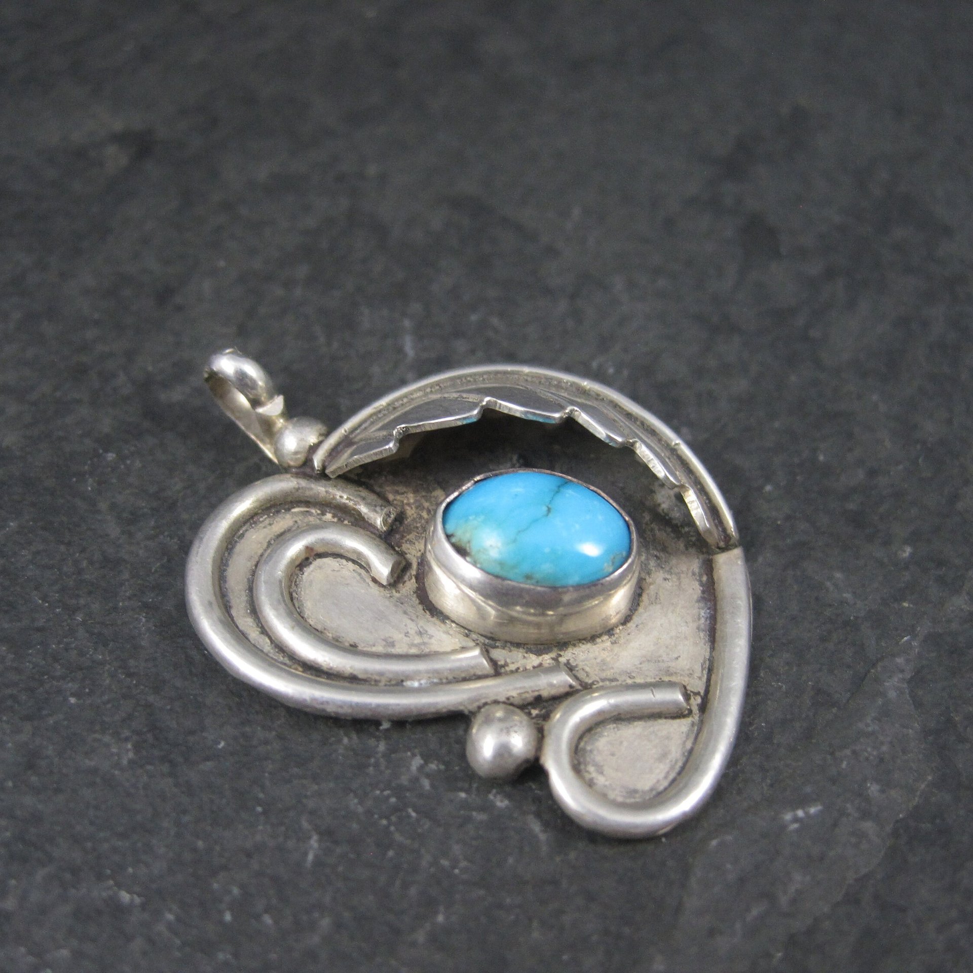 Vintage Navajo Sterling Turquoise Feather Pendant Steven Apache