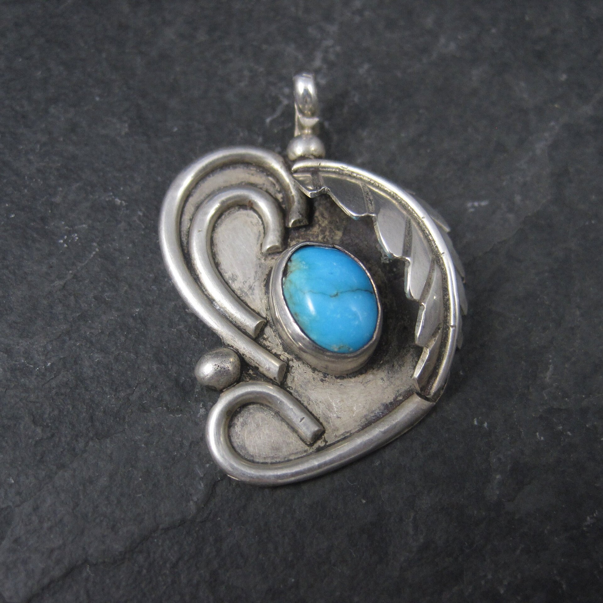 Vintage Navajo Sterling Turquoise Feather Pendant Steven Apache