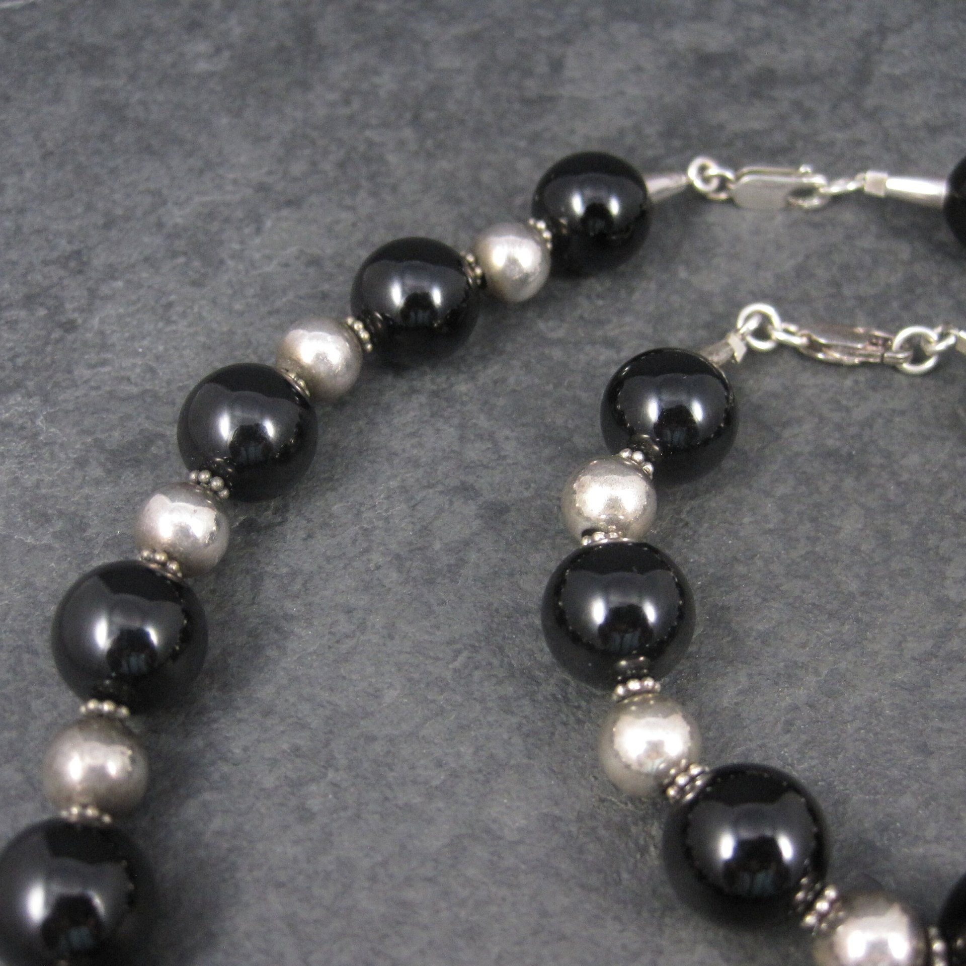 Vintage Black Sterling Bead Necklace and Bracelet Set
