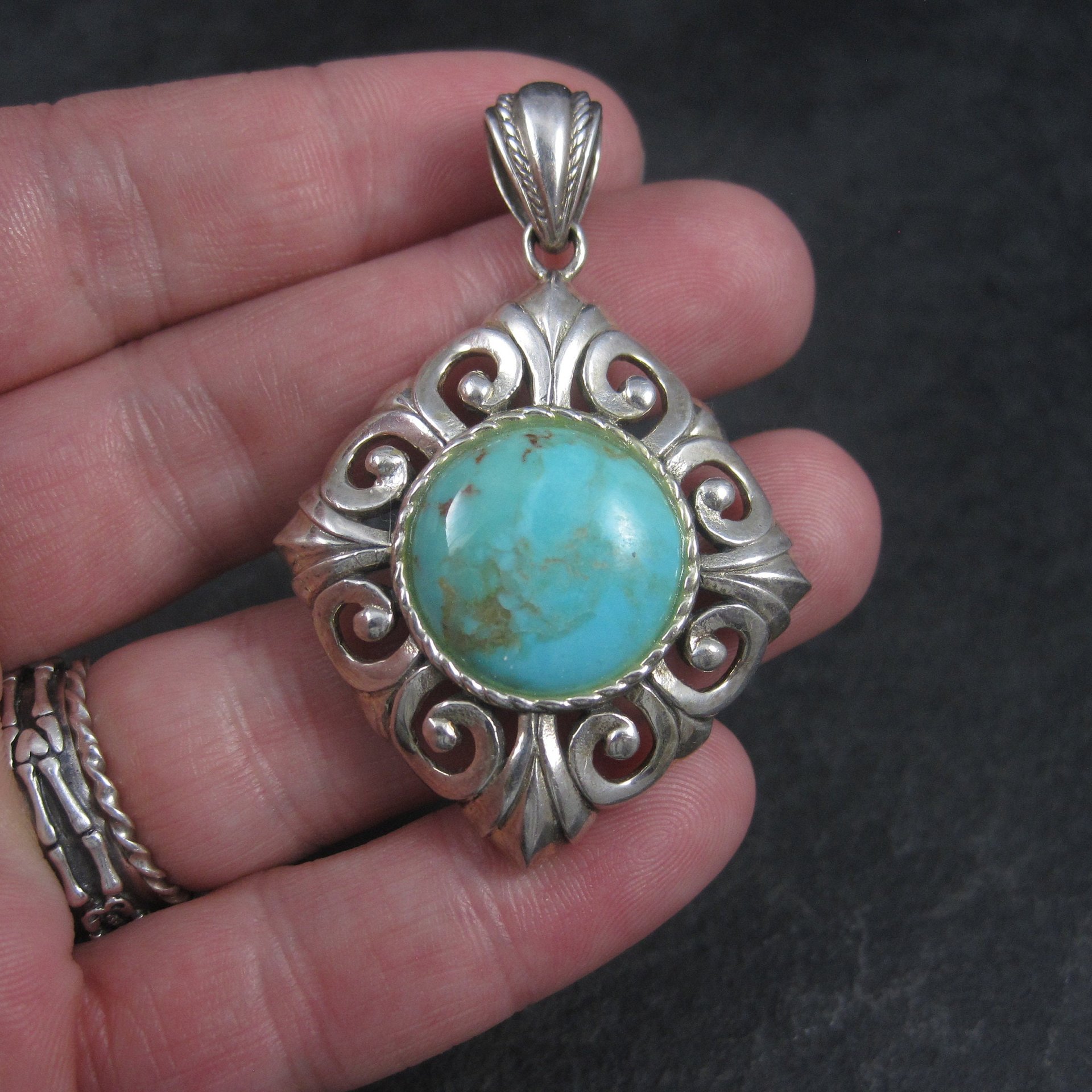 Vintage 90s Sterling Turquoise Pendant Thailand