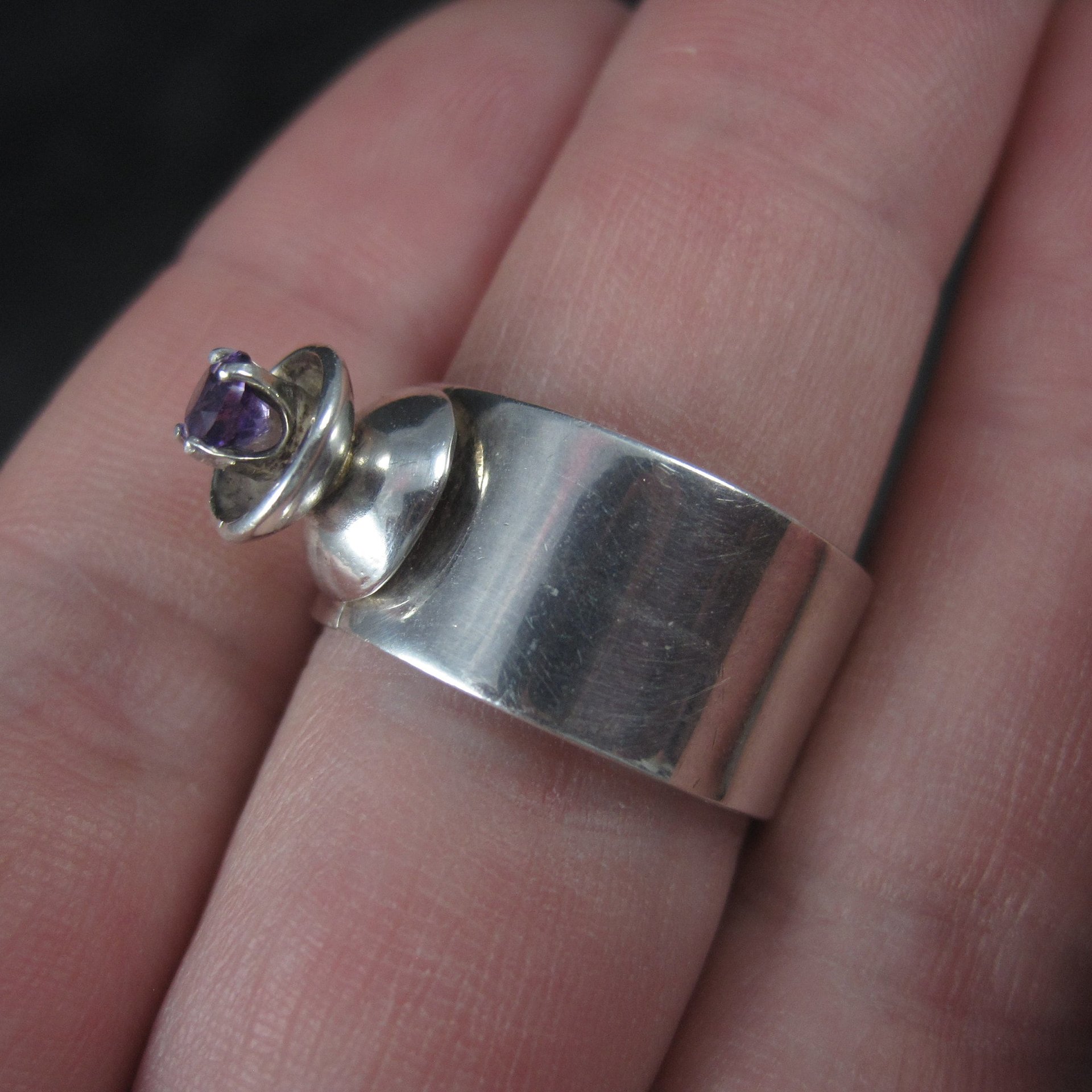 Vintage Sterling High Set Amethyst Ring Size 6.5
