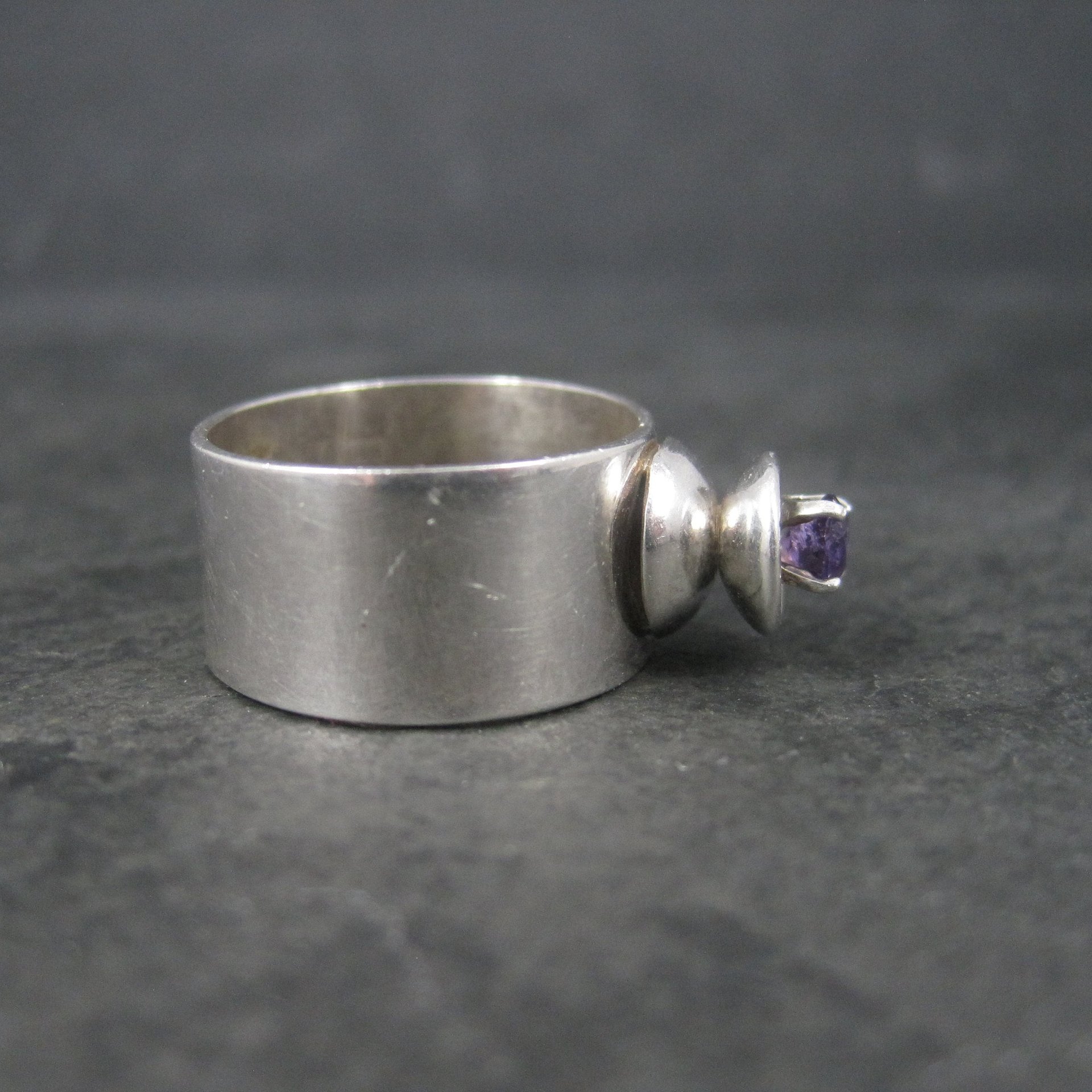 Vintage Sterling High Set Amethyst Ring Size 6.5