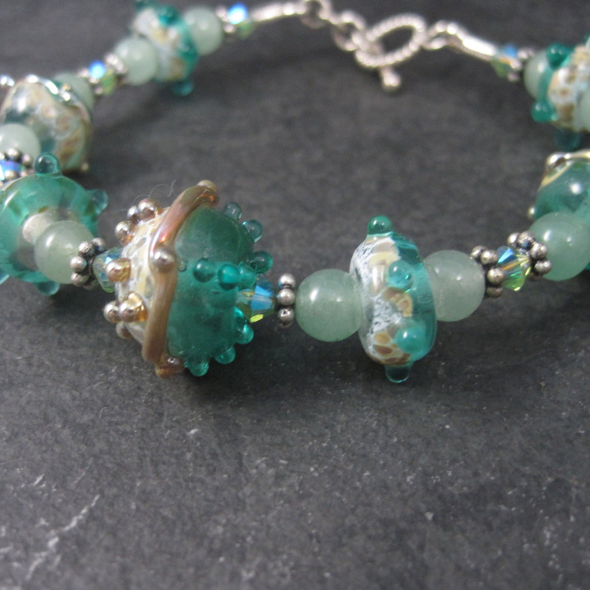 Art Glass Green Lampwork Toggle Bracelet 8 Inches
