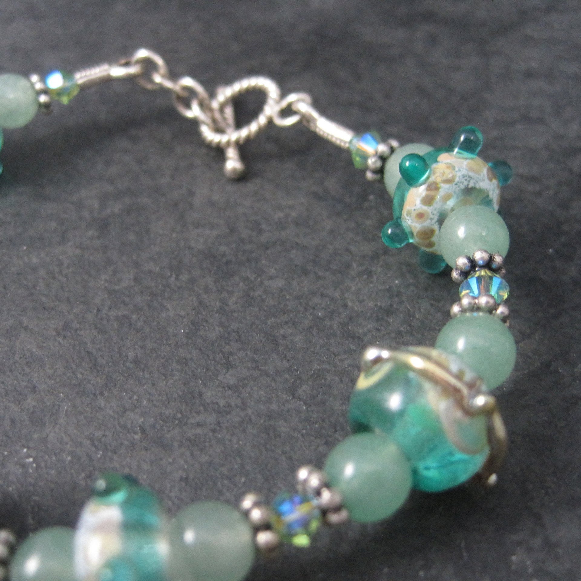 Art Glass Green Lampwork Toggle Bracelet 8 Inches