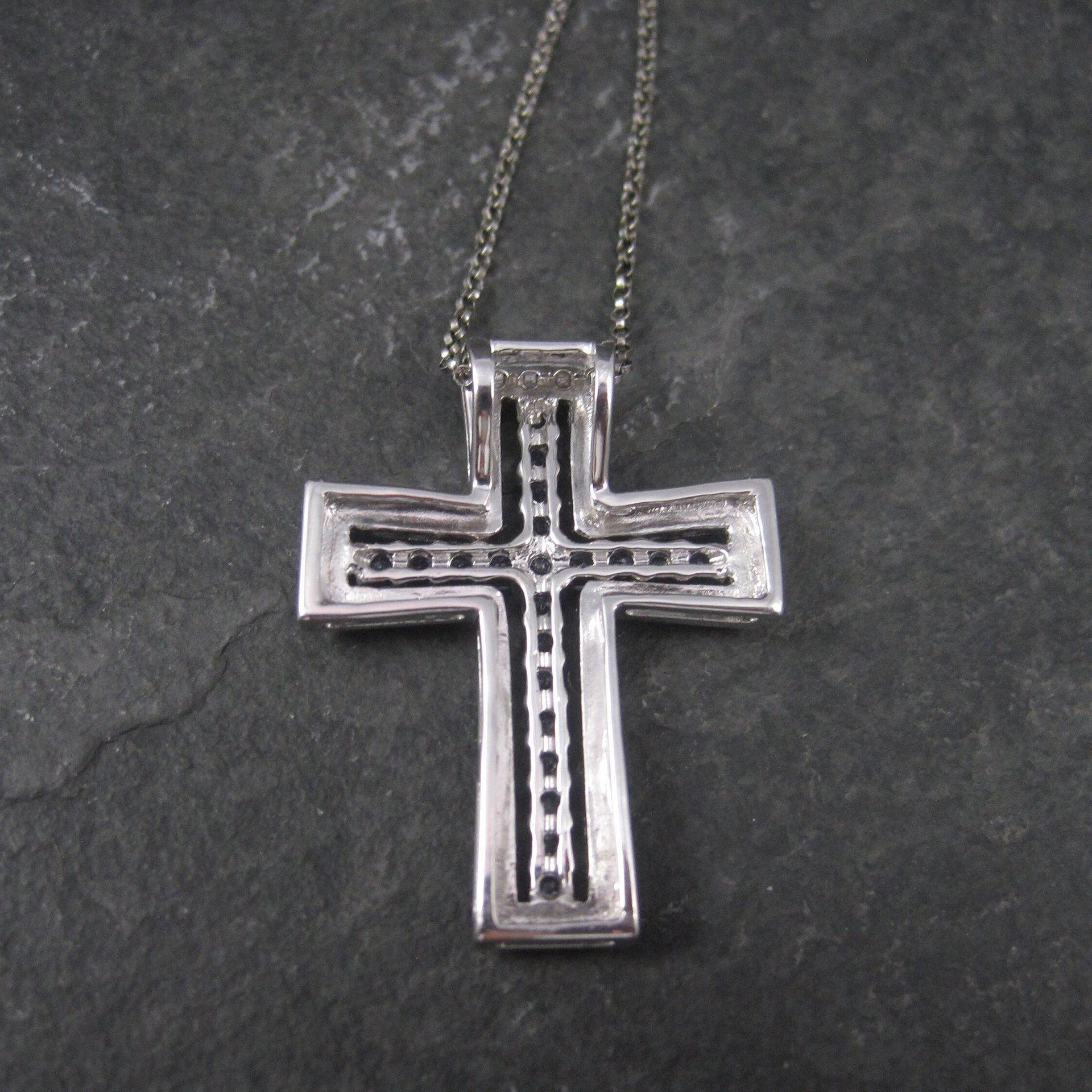 Sterling Silver Cross Pendant with Purple Crystal Stones