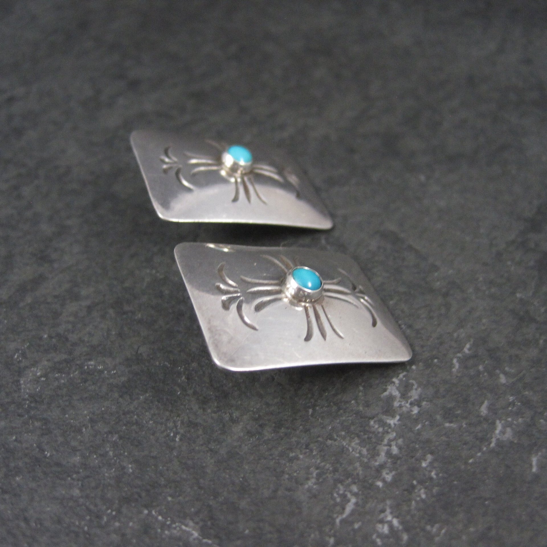 Vintage Southwestern Sterling Stamped Turquoise Earrings
