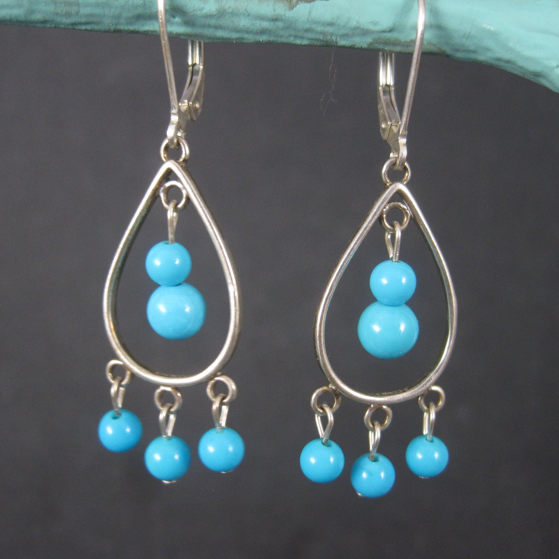 Vintage Sterling Blue Bead Dangle Earrings