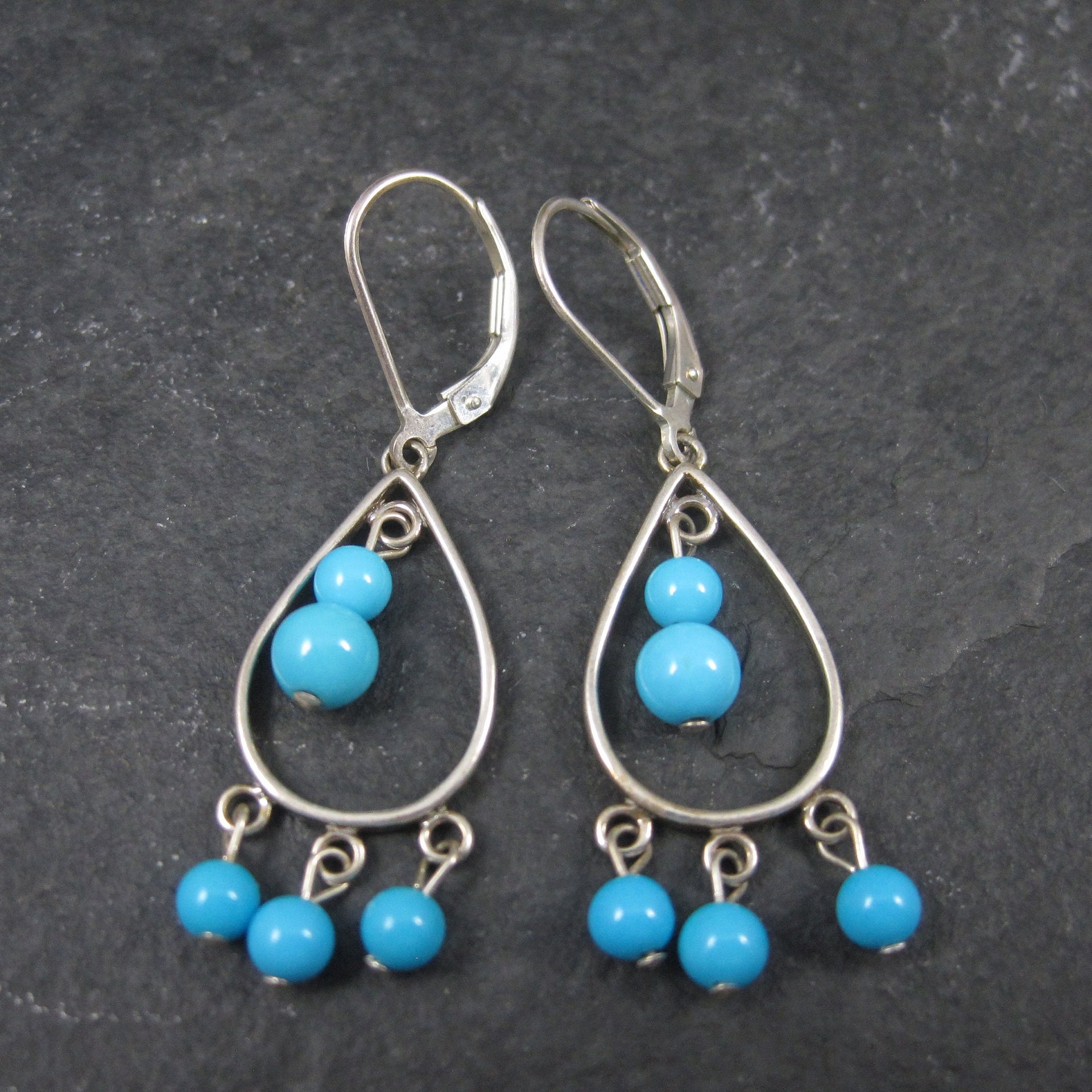 Vintage Sterling Blue Bead Dangle Earrings