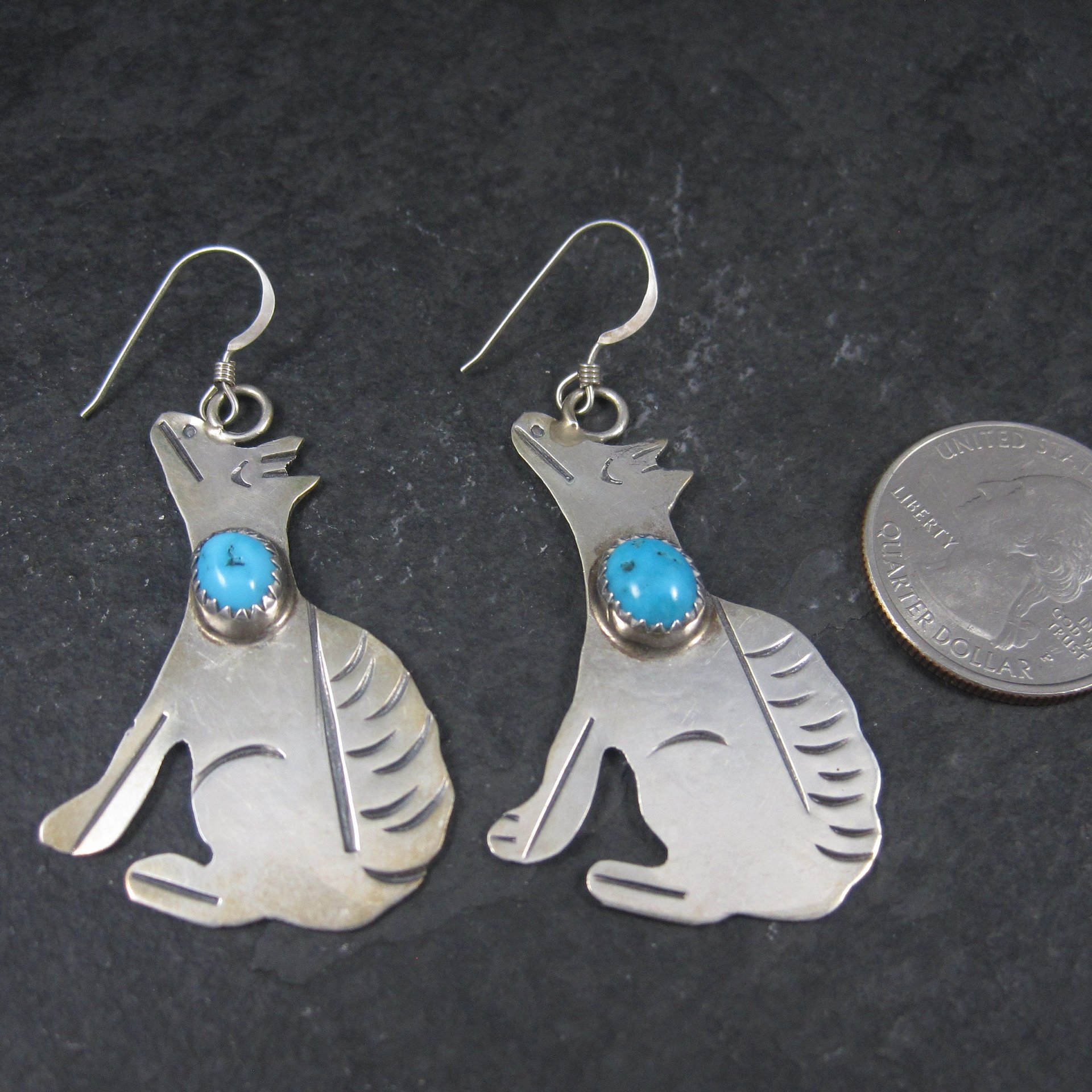 Vintage Southwestern Sterling Coyote Turquoise Earrings
