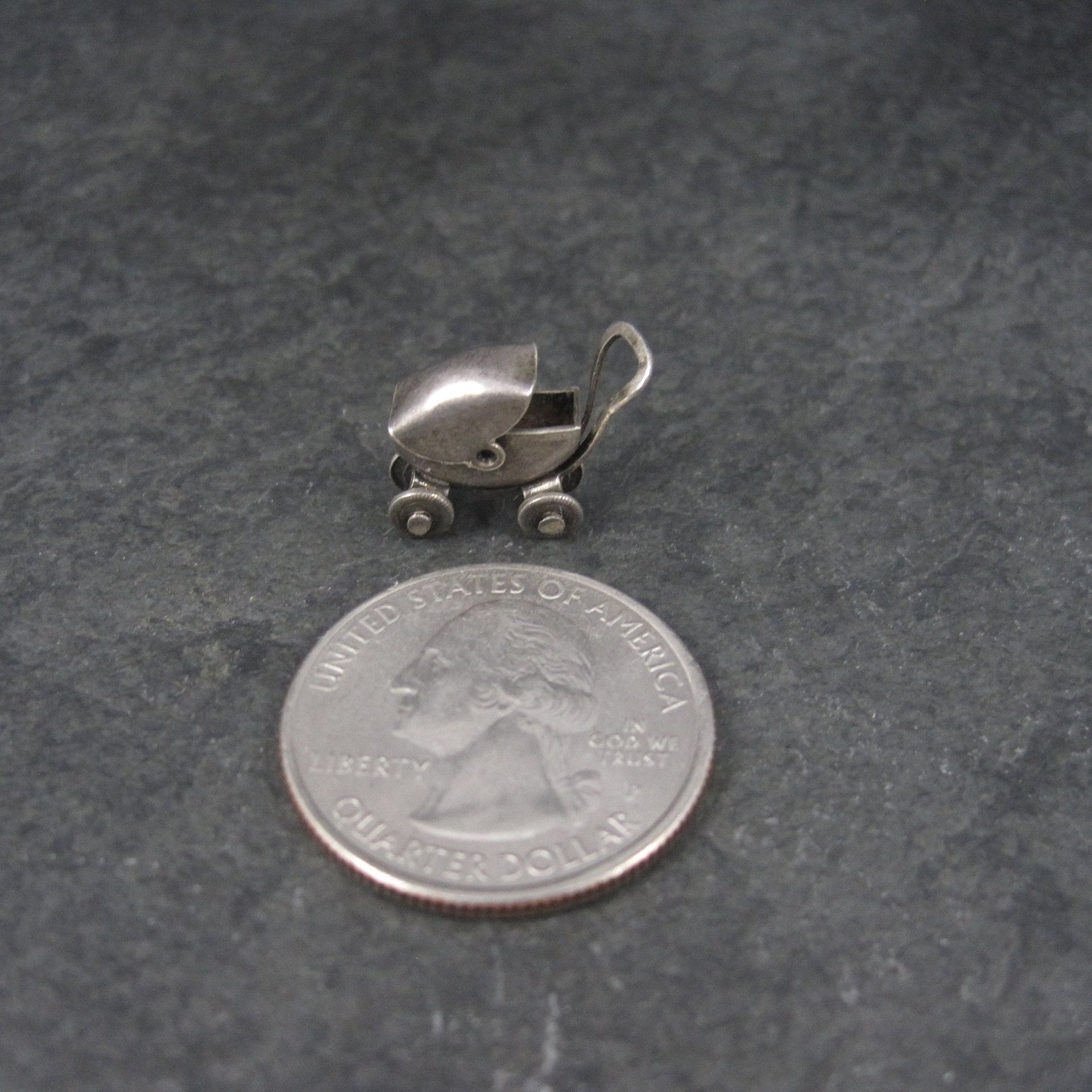 Tiny Antique Mexican Sterling Articulated Baby Stroller Charm