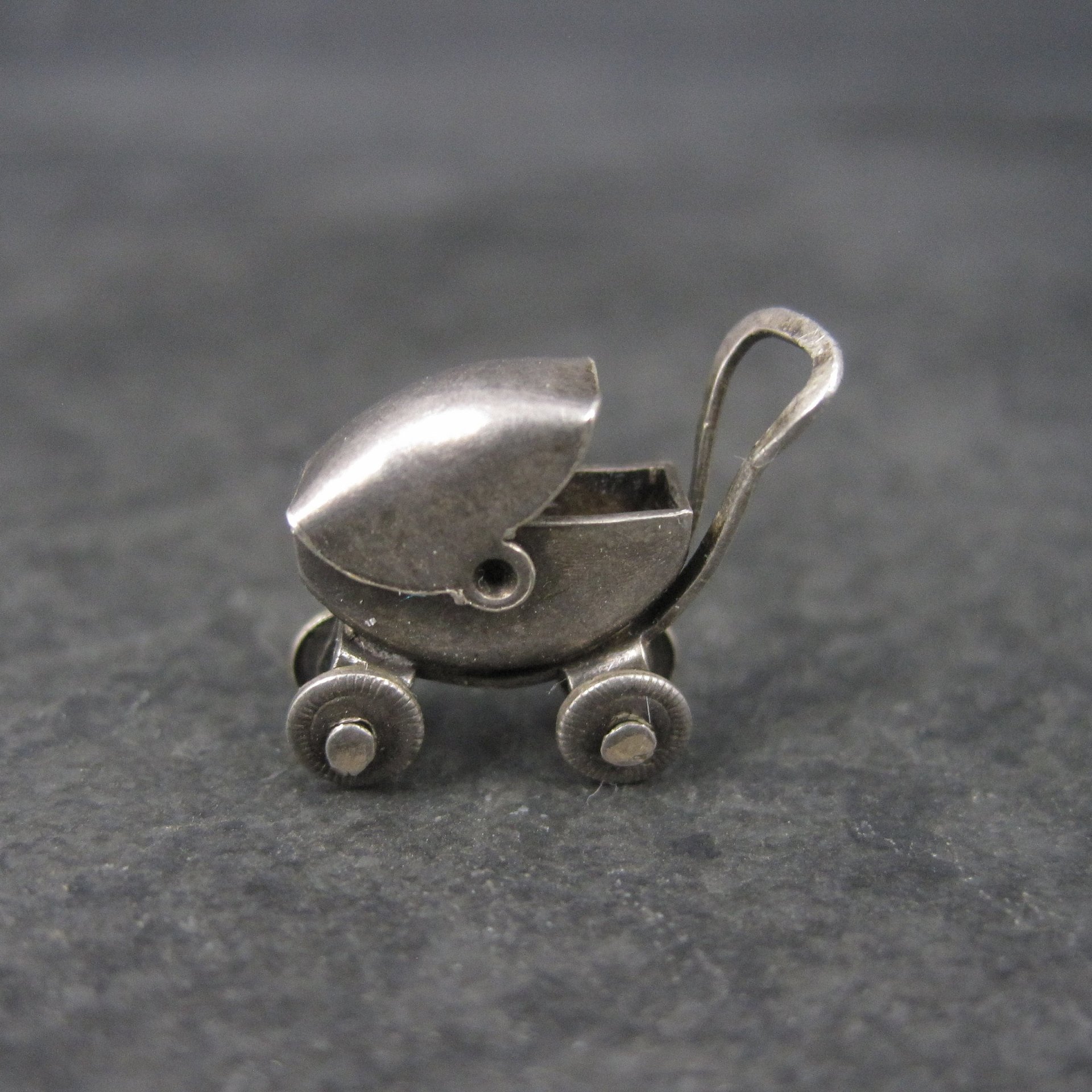 Tiny Antique Mexican Sterling Articulated Baby Stroller Charm