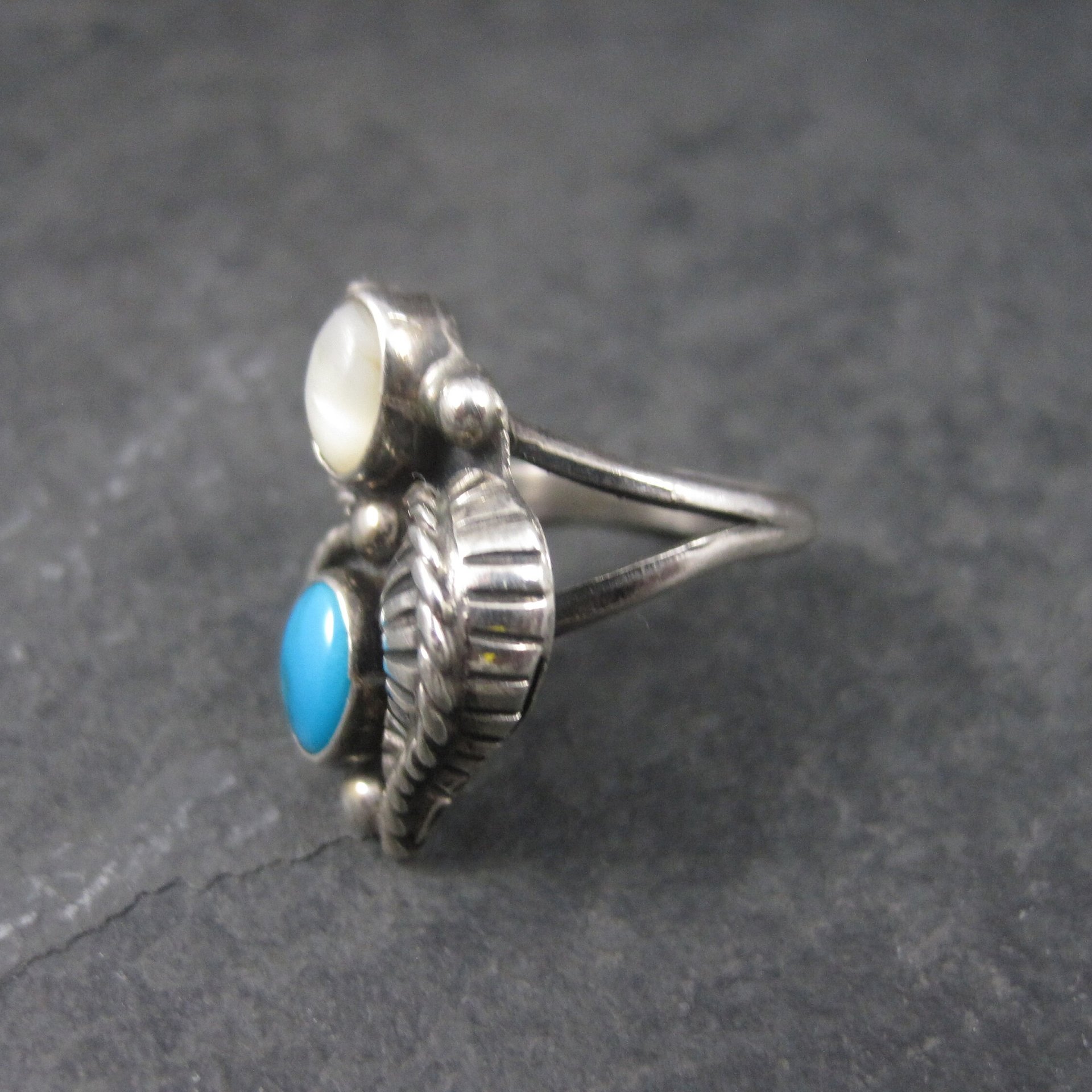 Vintage Southwestern Sterling Mother of Pearl Turquoise Ring Size 5 Pauline Dolly Foutz