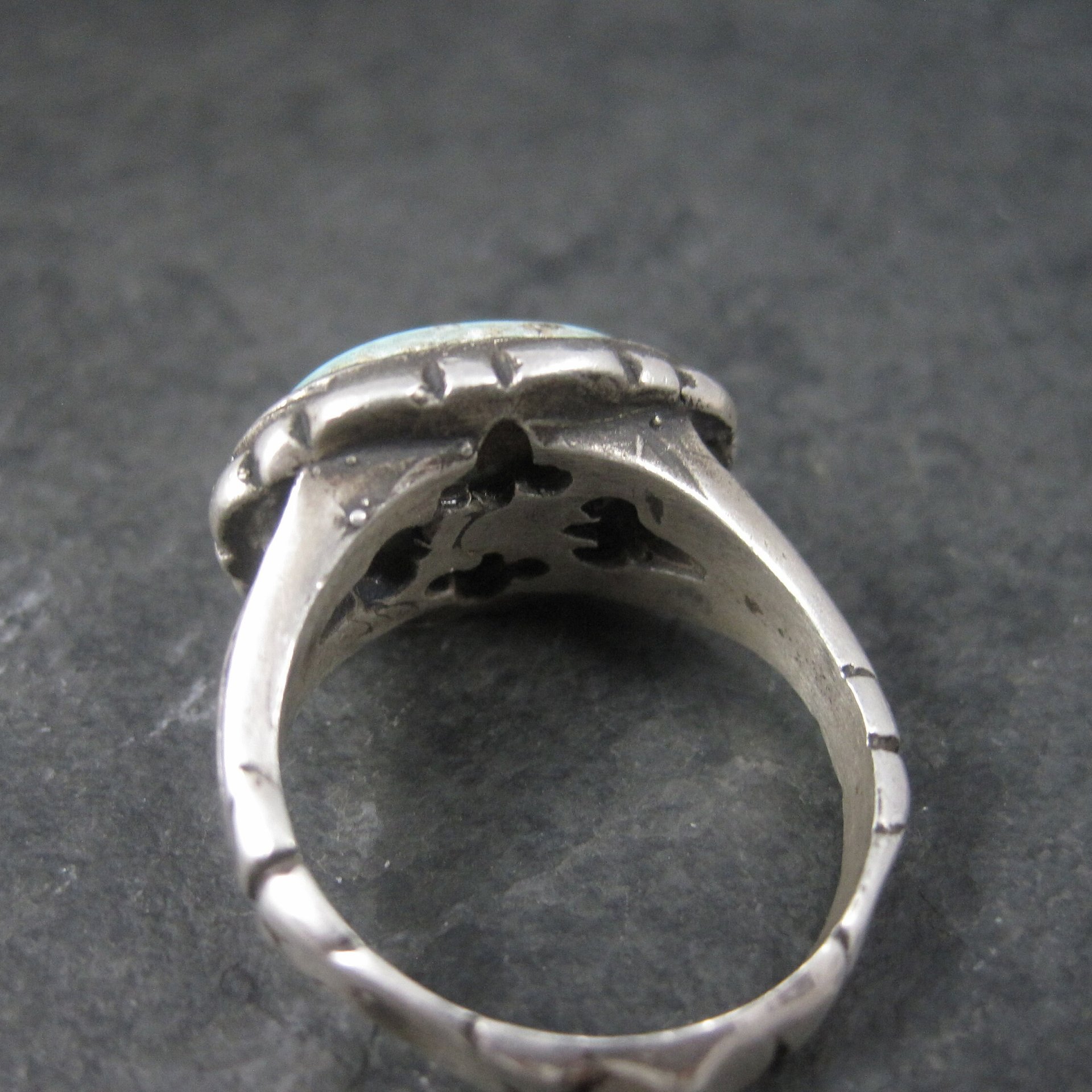 Unusual Vintage Sterling Turquoise Ring Size 9.75