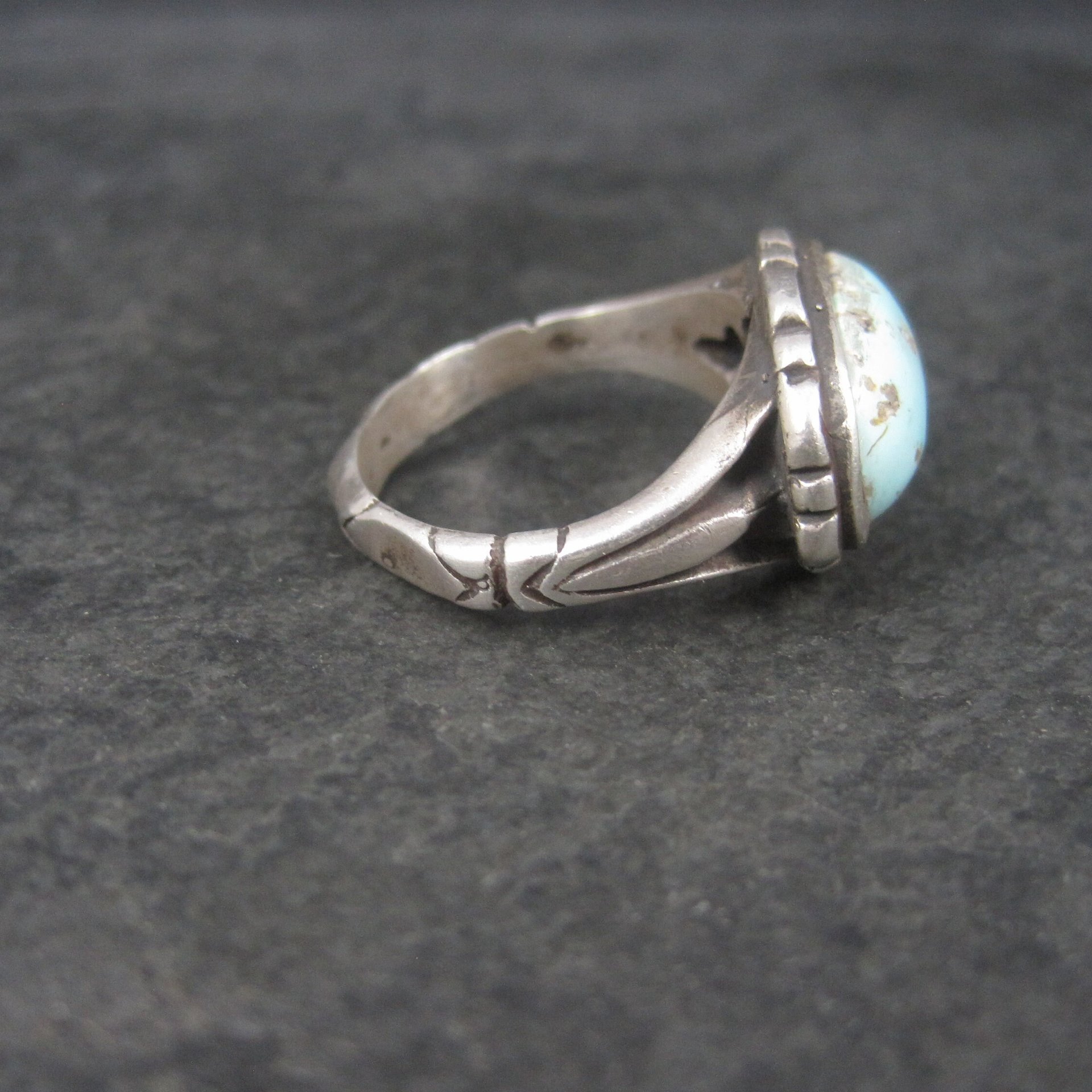 Unusual Vintage Sterling Turquoise Ring Size 9.75