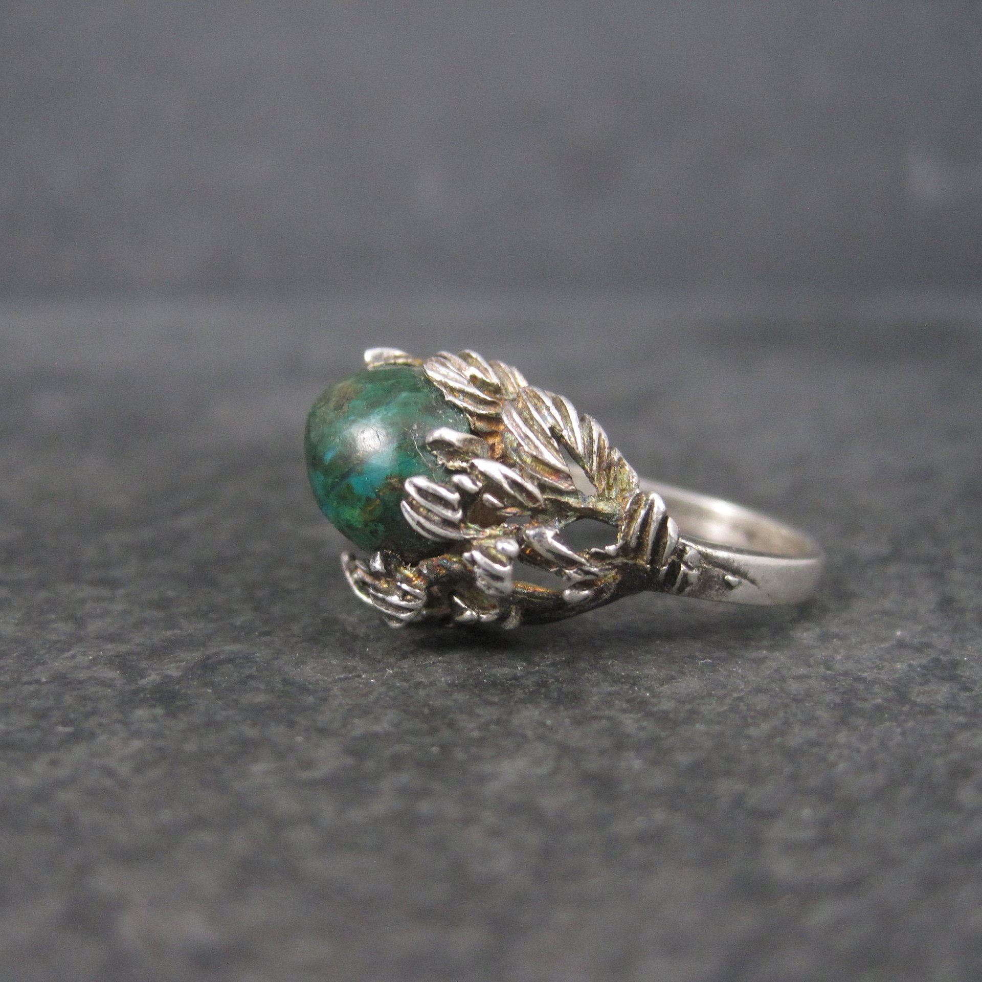 Unusual Vintage Sterling Chrysocolla Leaf Ring Size 5