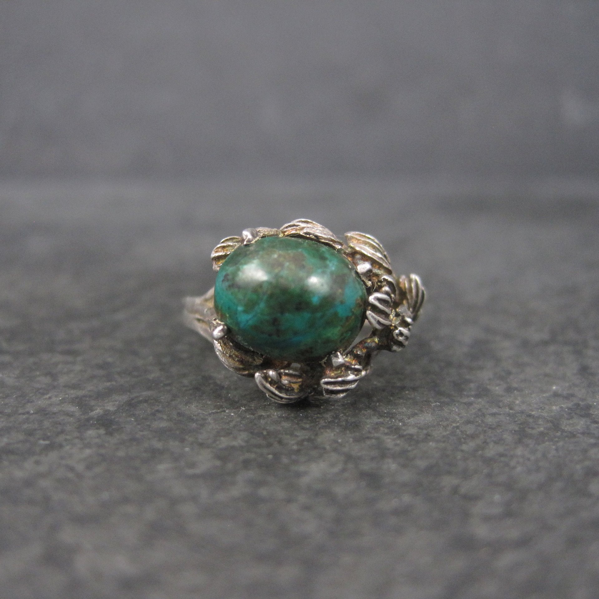 Unusual Vintage Sterling Chrysocolla Leaf Ring Size 5