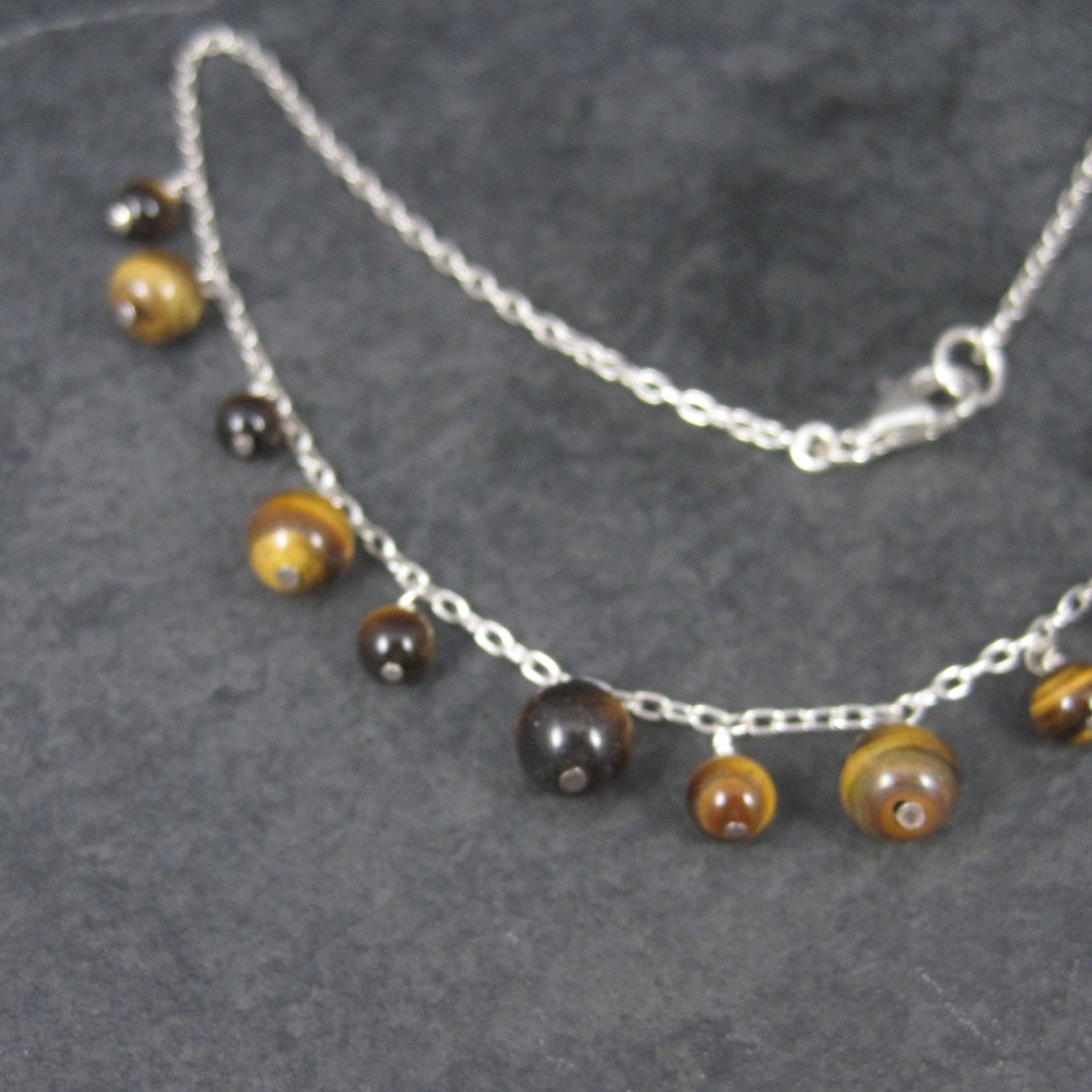 Vintage 90s Sterling Tiger Eye Dangle Necklace 16 Inches